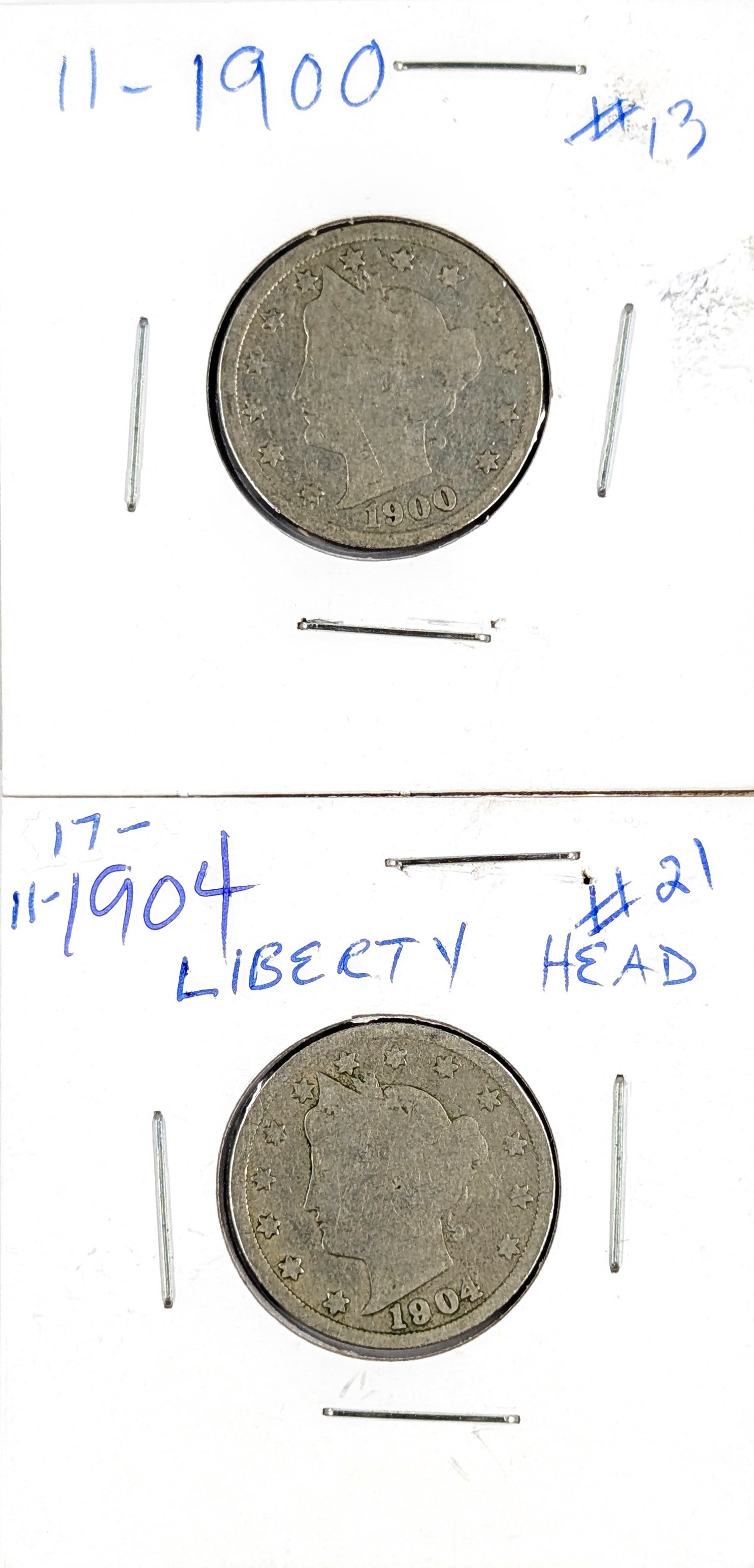 Lot of 2 Liberty V Nickels - 1900, 1904: Coin