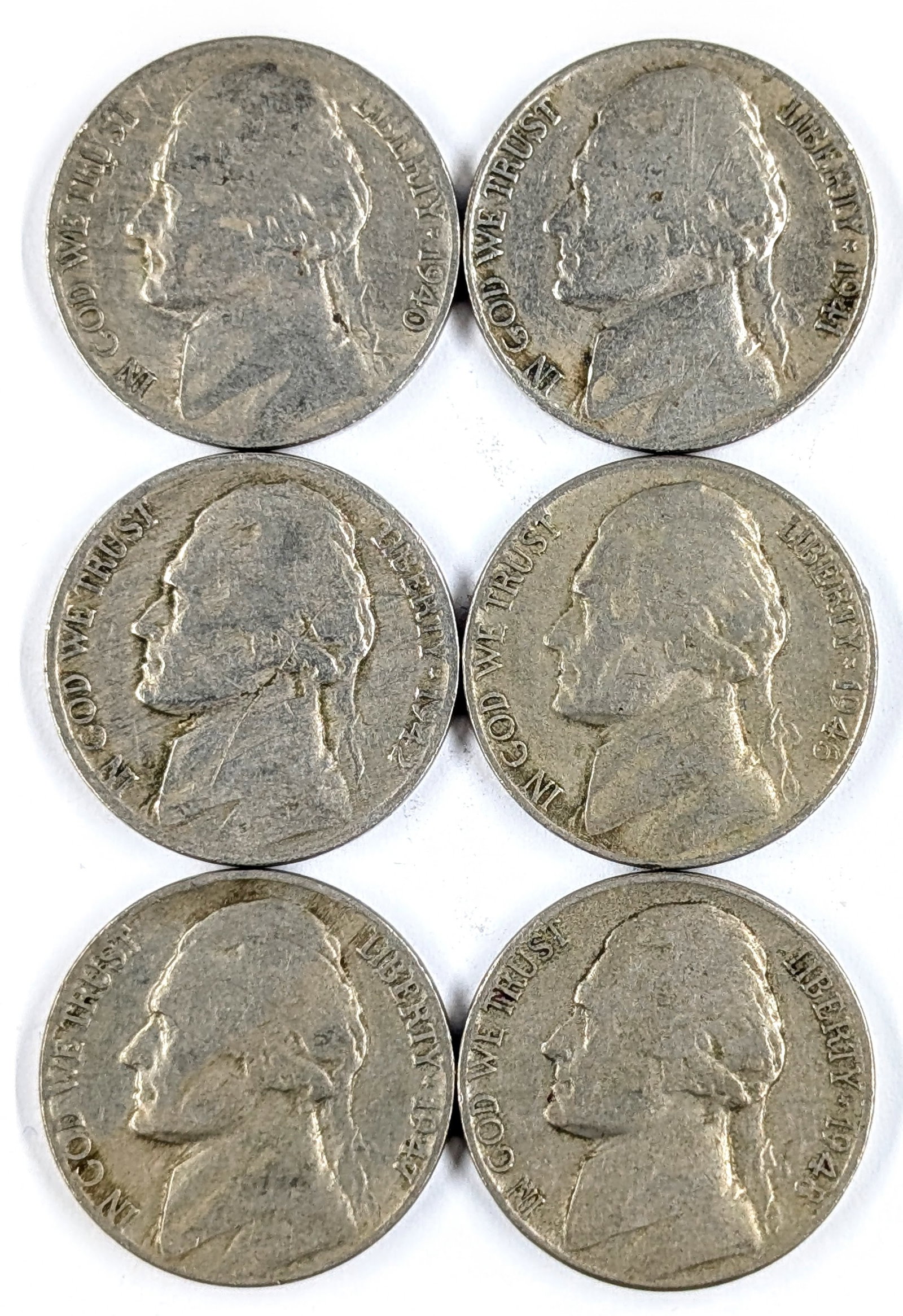 Lot of 6 Jefferson Nickels - 1940-1948: Coin
