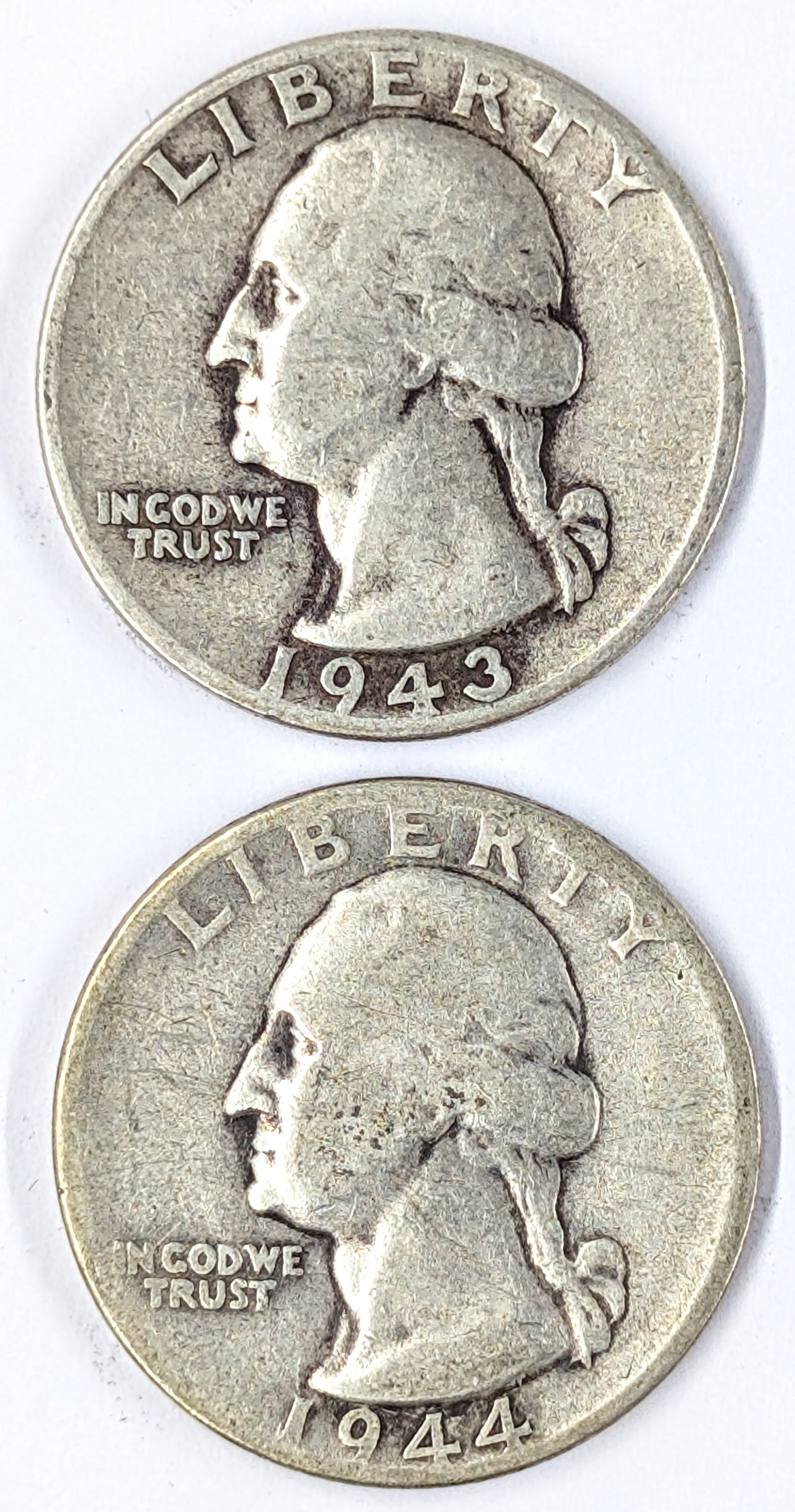 Lot of 2 Silver Washington Quarters - 1943, 1944 (1 of 2)