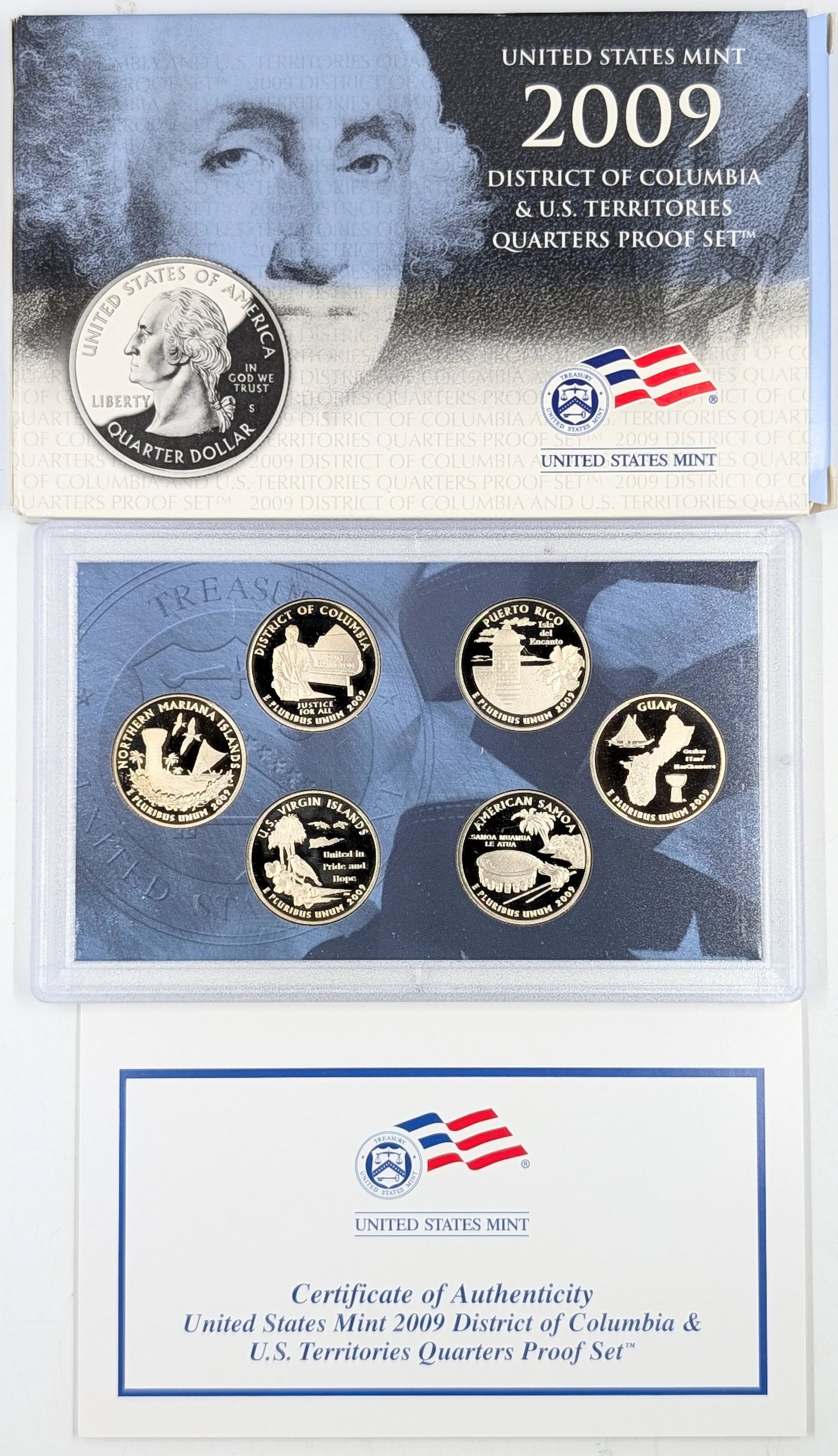 2009 US Mint DC & US Territories Quarters Proof Set w/ COA: Coin