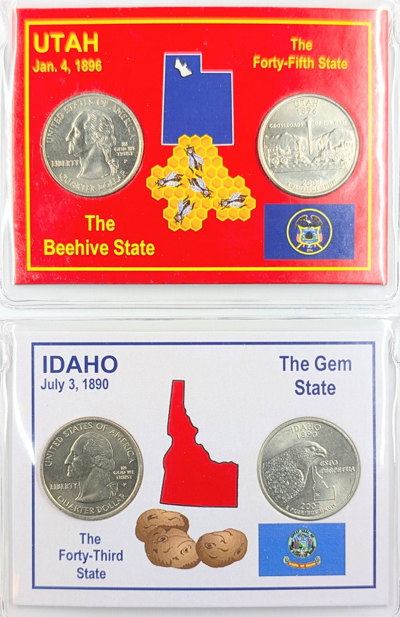 Lot of 2 State Quarters Sets - 2007 P/D Utah & 2075 P/D Idaho (1 of 2)