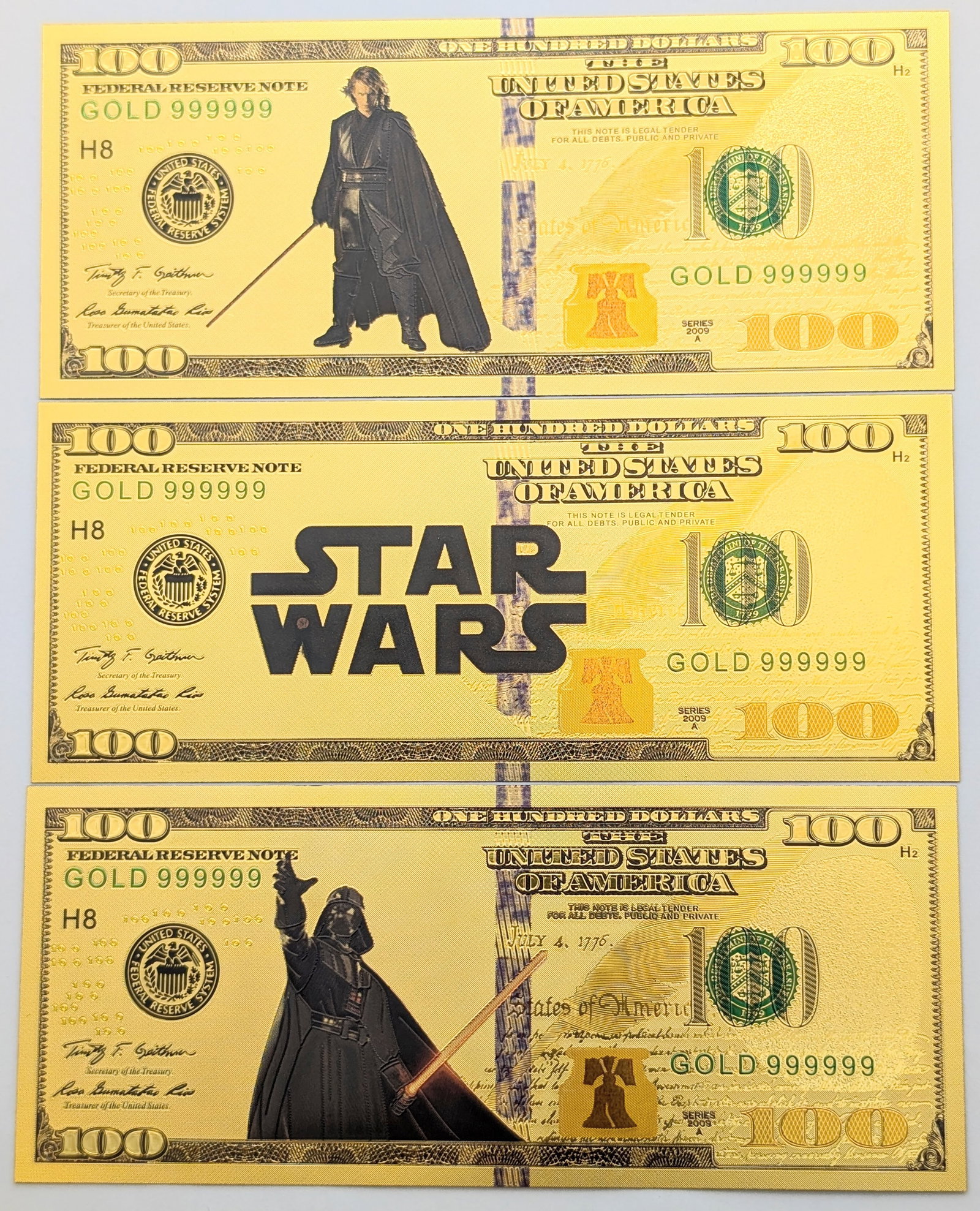 Lot of 3 Star Wars Gold foil $100 design (1 of 2)