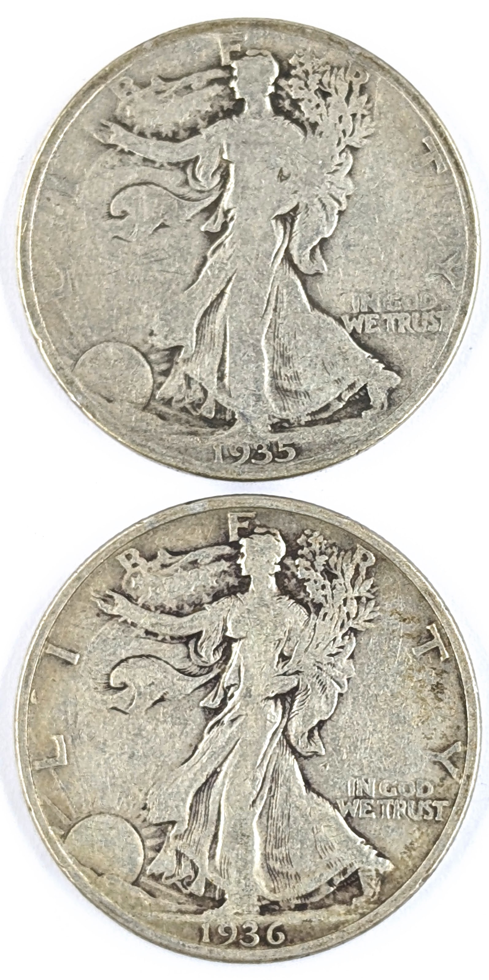 Lot of 2 Silver Walking Liberty Half Dollars - 1935, 1936: Silver