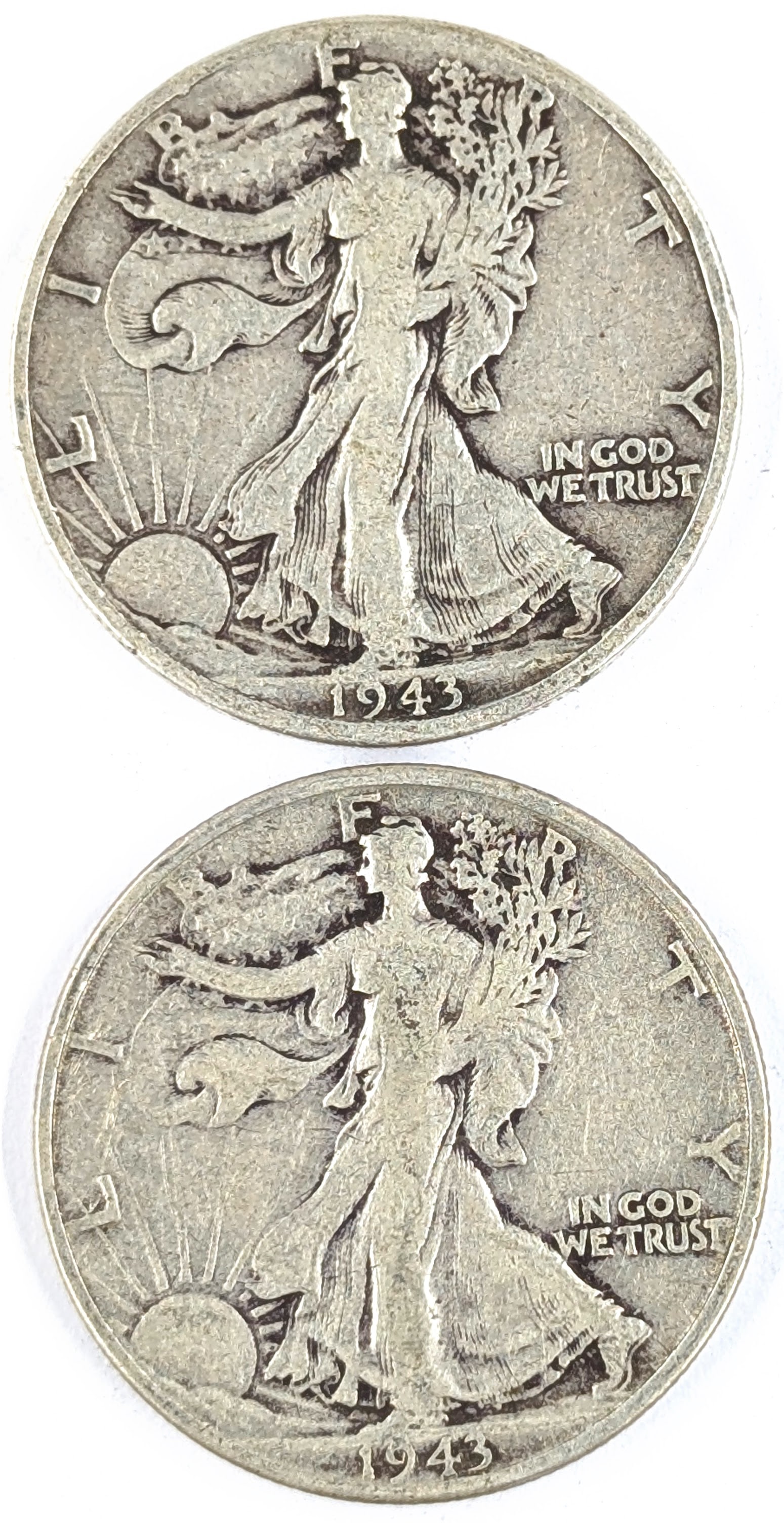 Lot of 2 Silver Walking Liberty Half Dollars - 1943 D/S: Silver