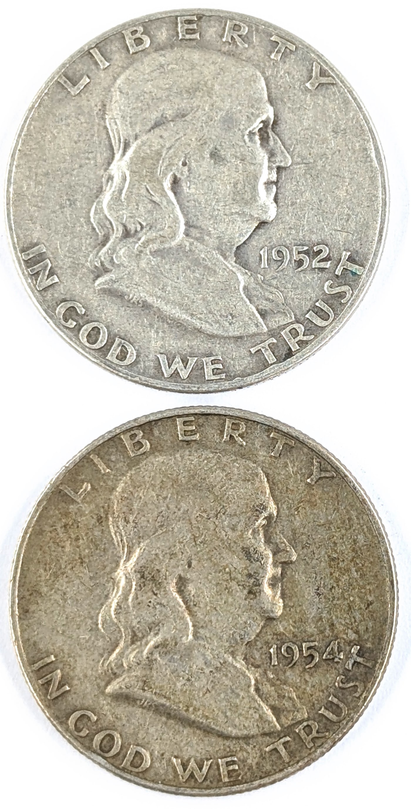 Lot of 2 Silver Franklin Half Dollars - 1952-D, 1954-D: Silver