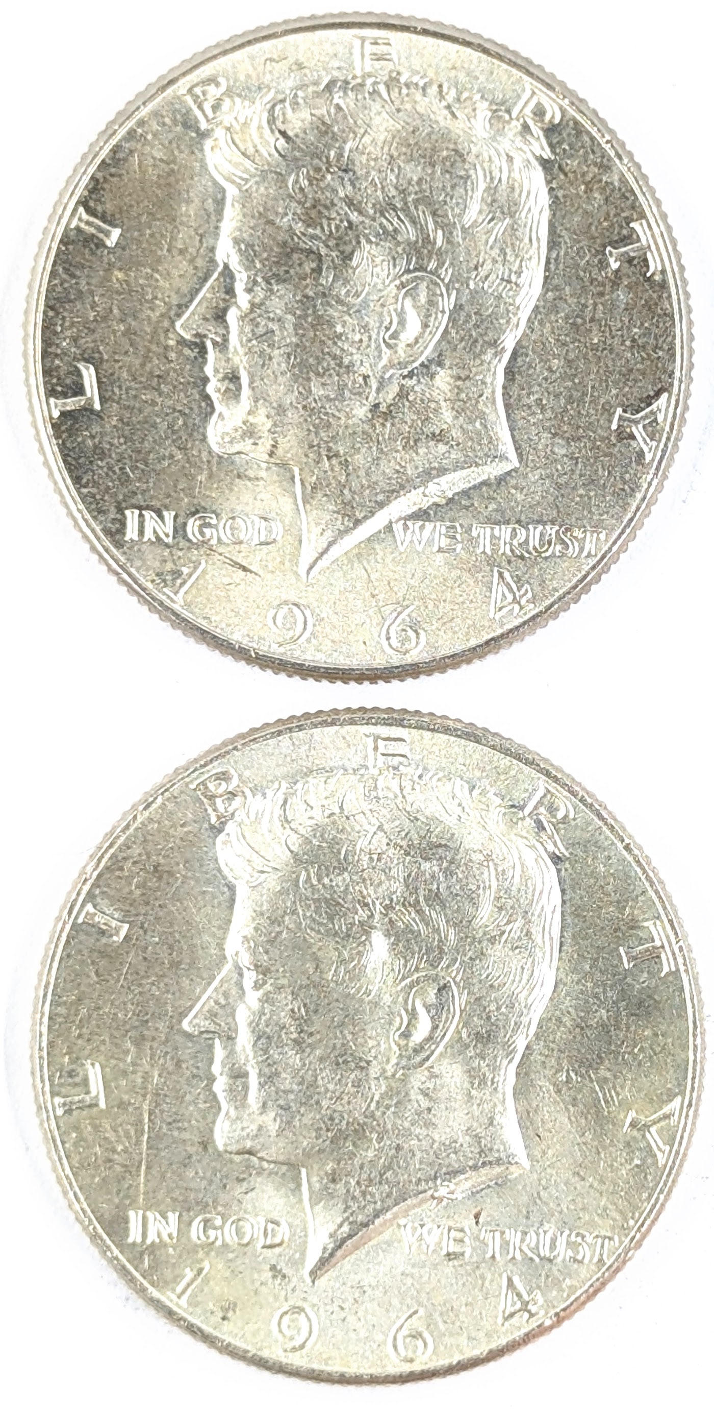 Lot of 2 Silver 1964 John F Kennedy Half Dollars - Uncirculated: Silver