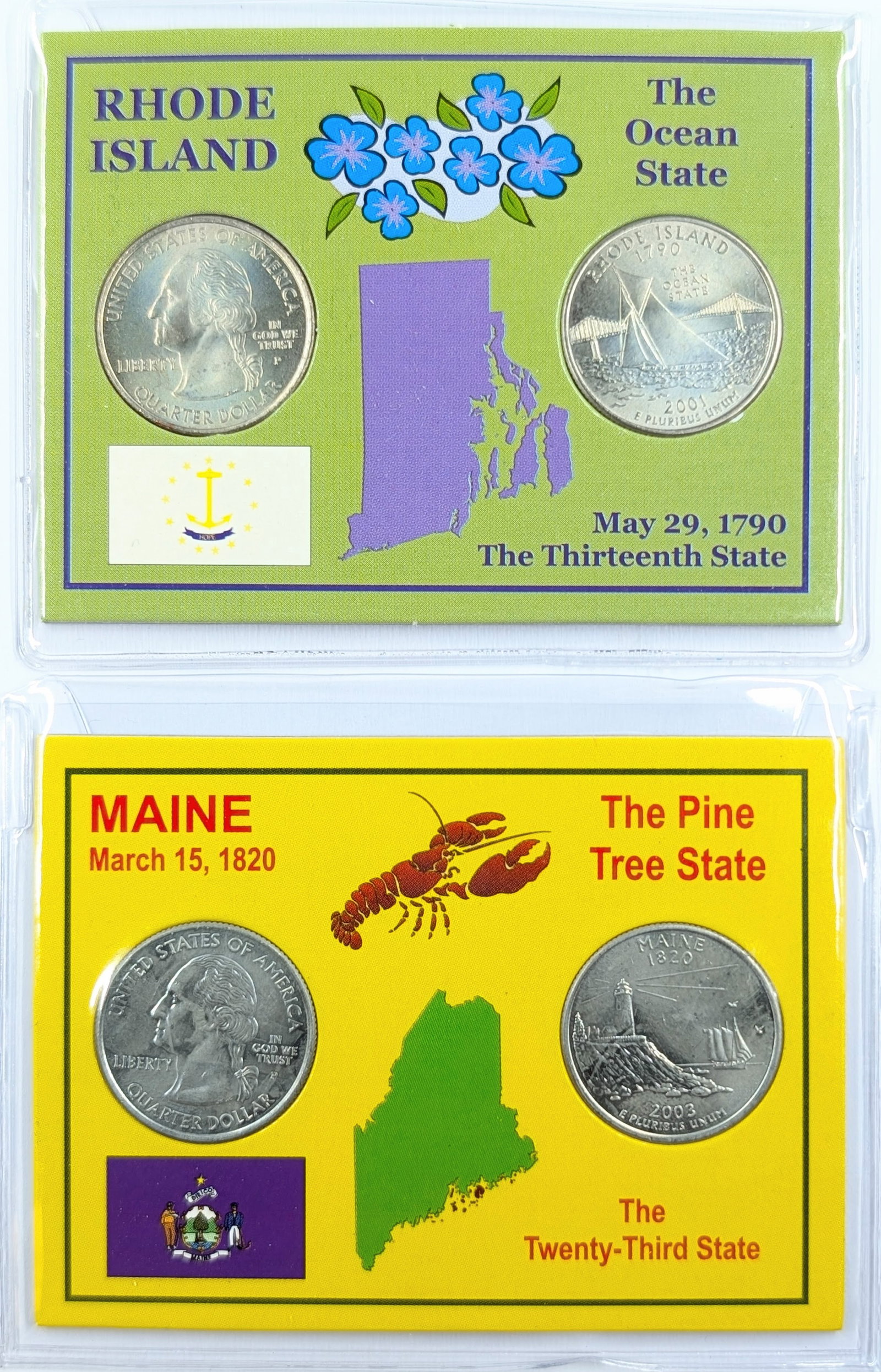 Lot of 2 State Quarter Sets - 2001 P/D Rhode Island & 2003 P/D Maine: Coin