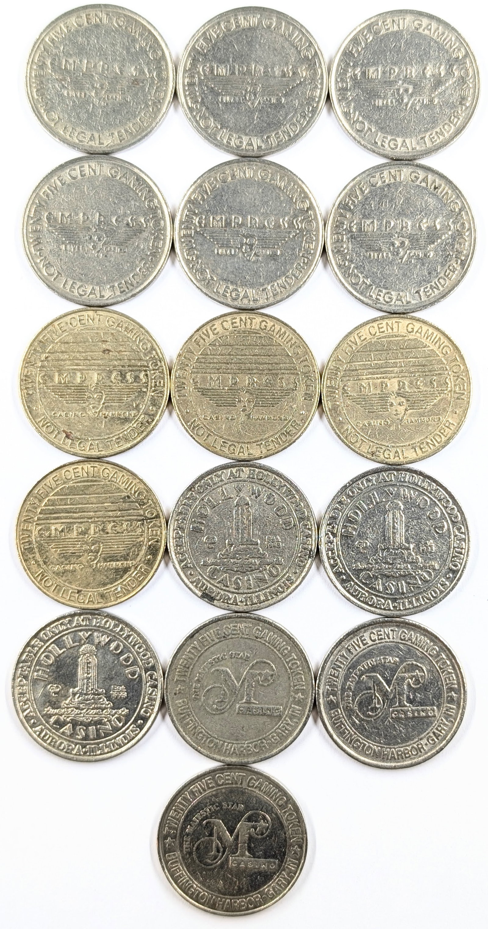 Lot of 16 Gaming Tokens - Hollywood Casino, The Majestic Star, etc. (1 of 2)