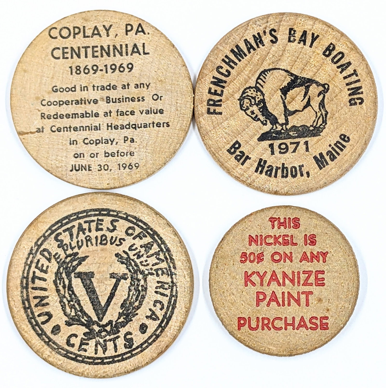 Lot of 4 Wooden Commemorative Rounds: Commemorative