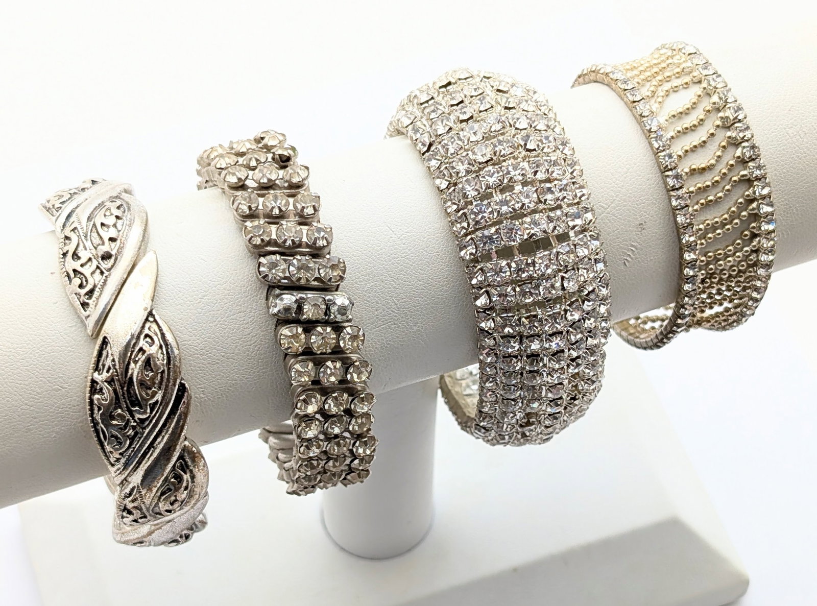 Lot of 4 Silver tone Ladies Fashion Bracelets: Jewelry