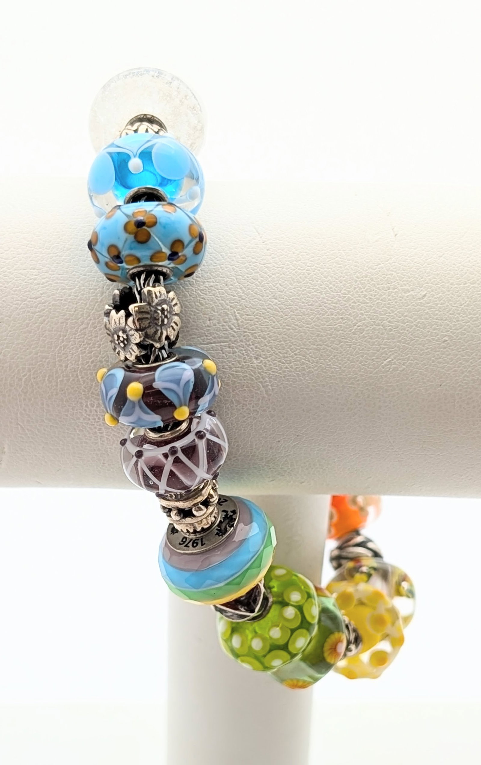 Sterling Silver Multi-color Charms Bracelet: Length: 8.25in