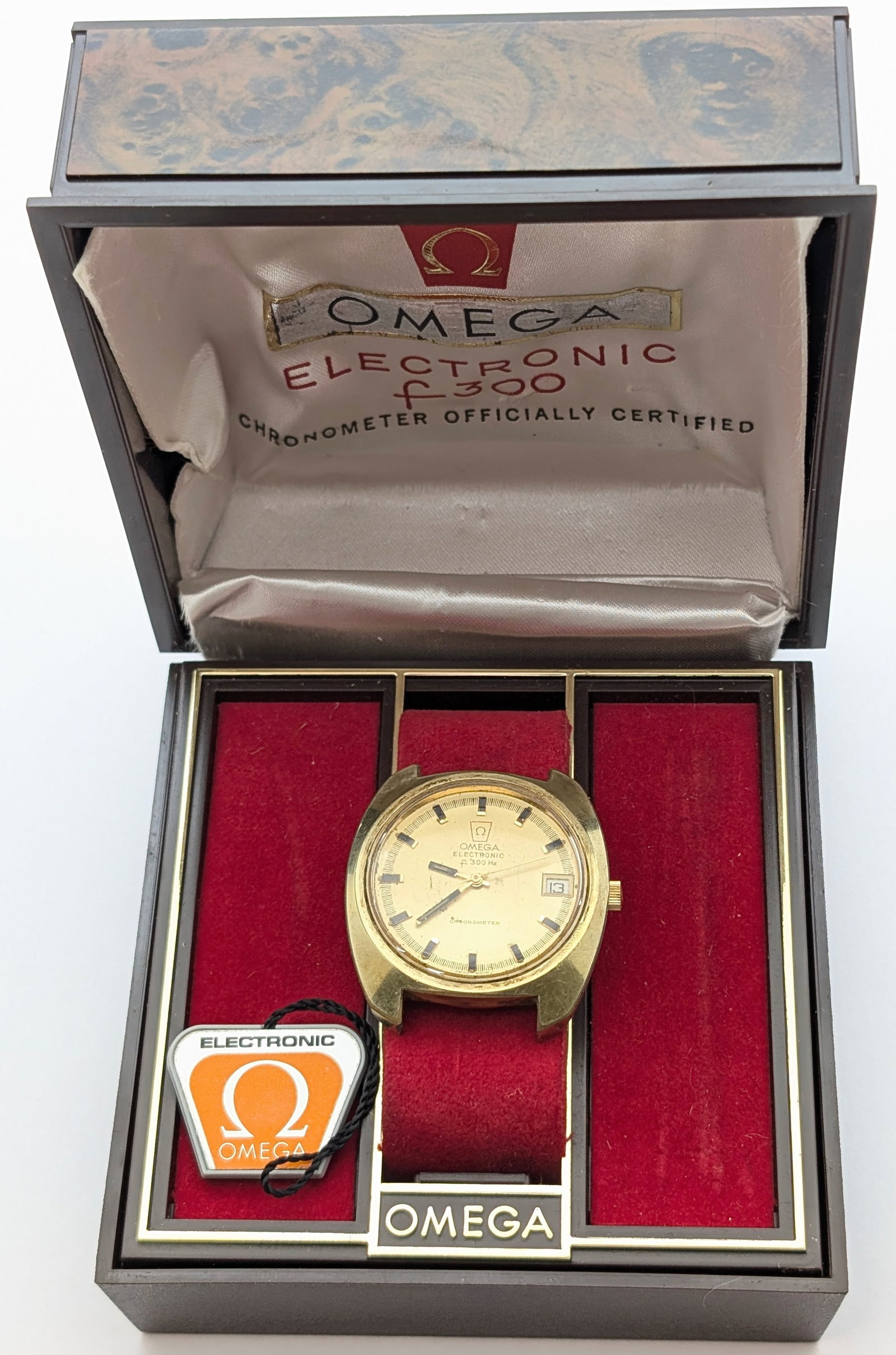 Vintage Omega Electronic f300 Date Chronometer Watch Face w/ Original Box: Jewelry