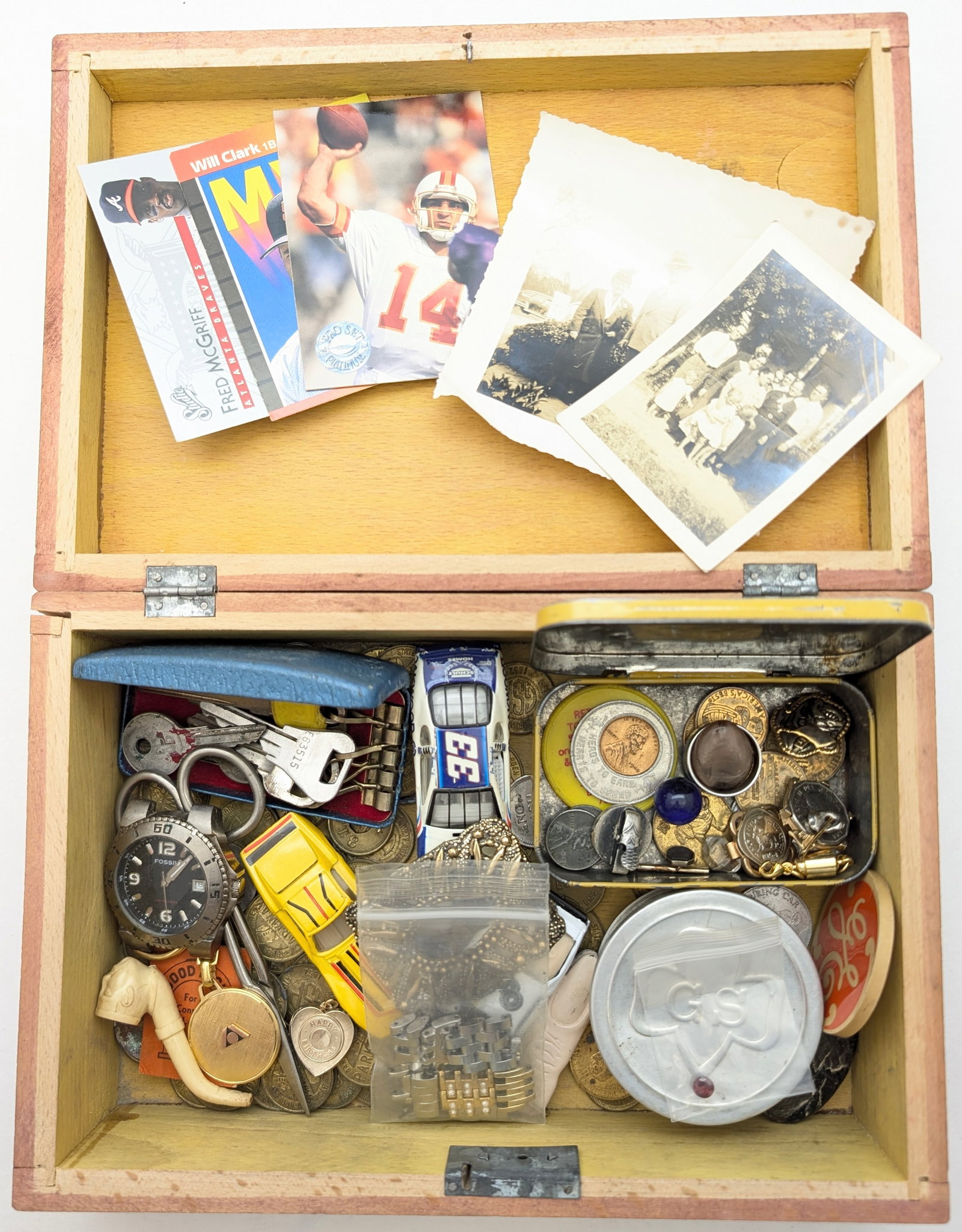 Lot of Vintage Items - tokens, watch parts, miniature cars, and sports memorabilia, etc. (1 of 7)