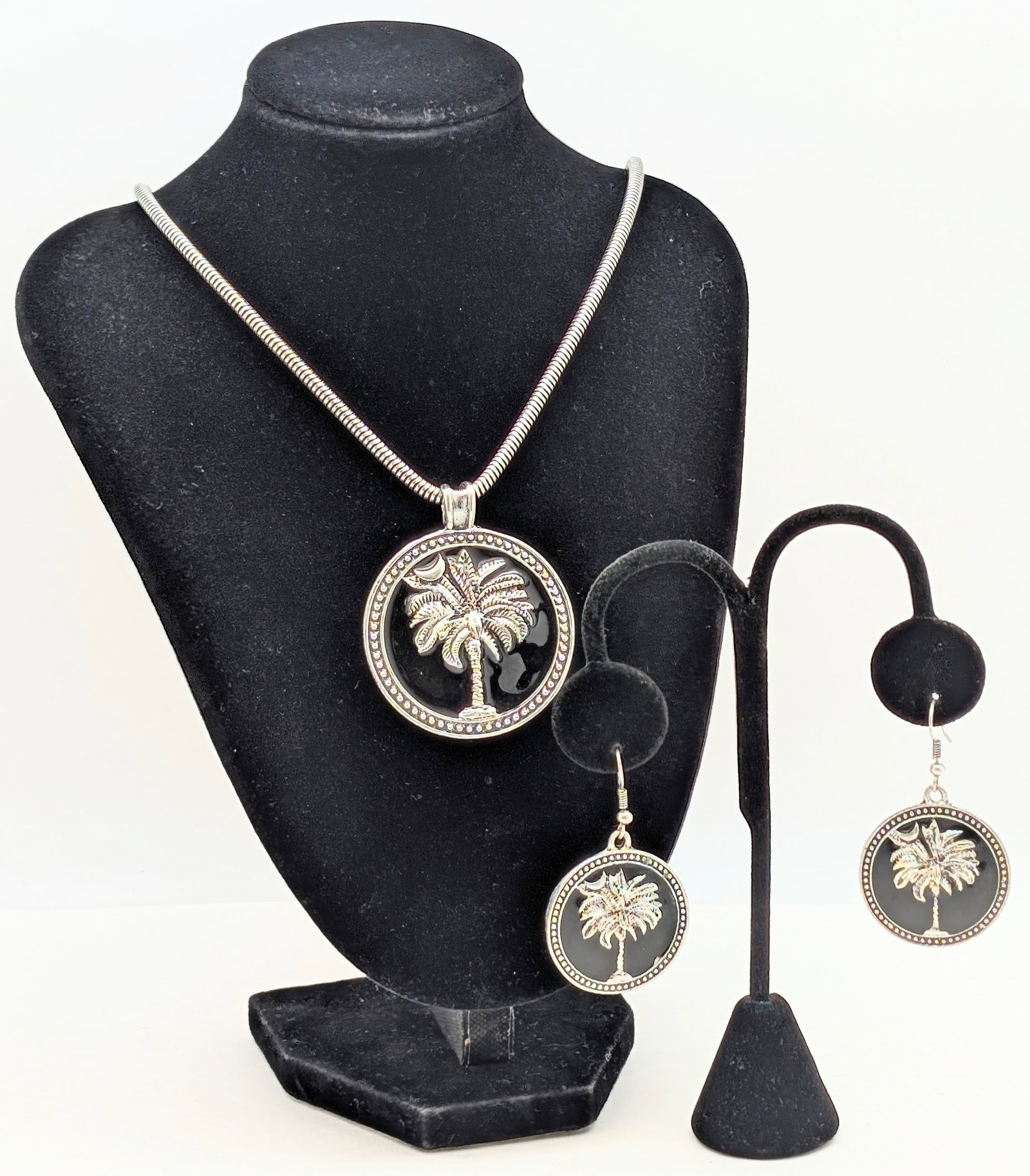 South Carolina Palm and Moon Costume Necklace & Earrings Set: Jewelry