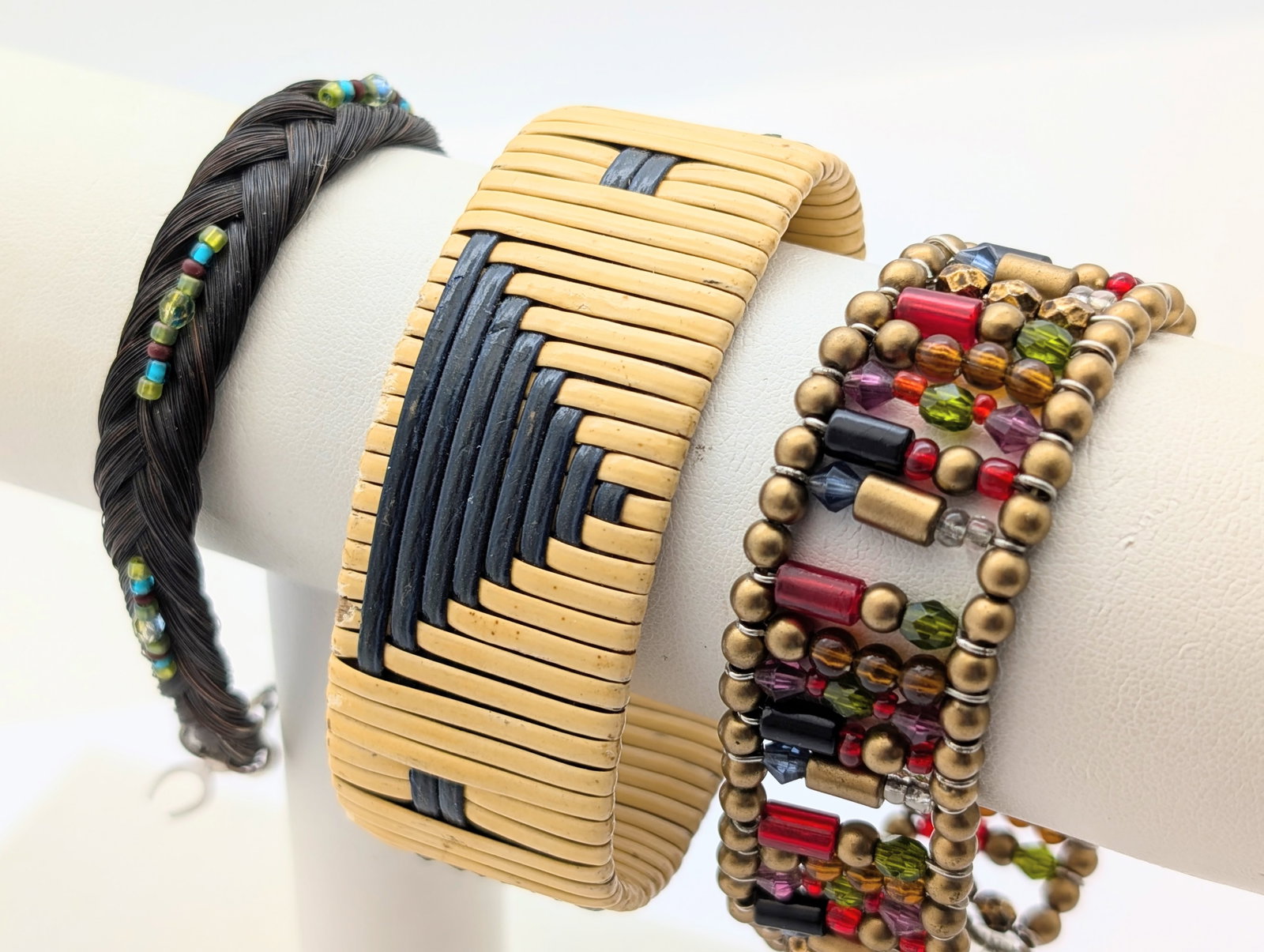 Lot of 3 Bracelets - Beaded, Geometric, Horse Hair: Jewelry