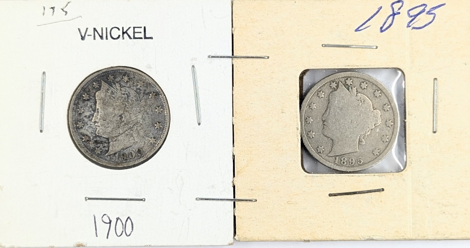 Lot of 2 Liberty V Nickels - 1895, 1900: Coin