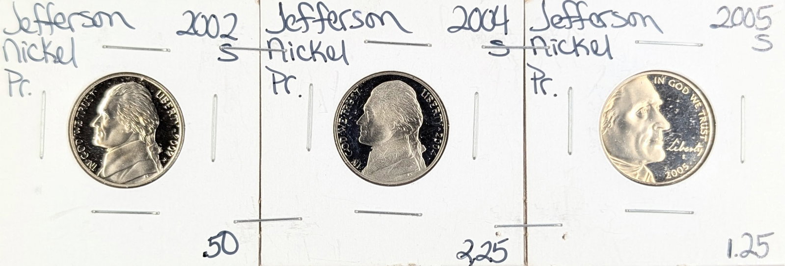 Lot of 3 Proof Jefferson Nickels - 2002-S, 2004-S, 2005-S (1 of 2)