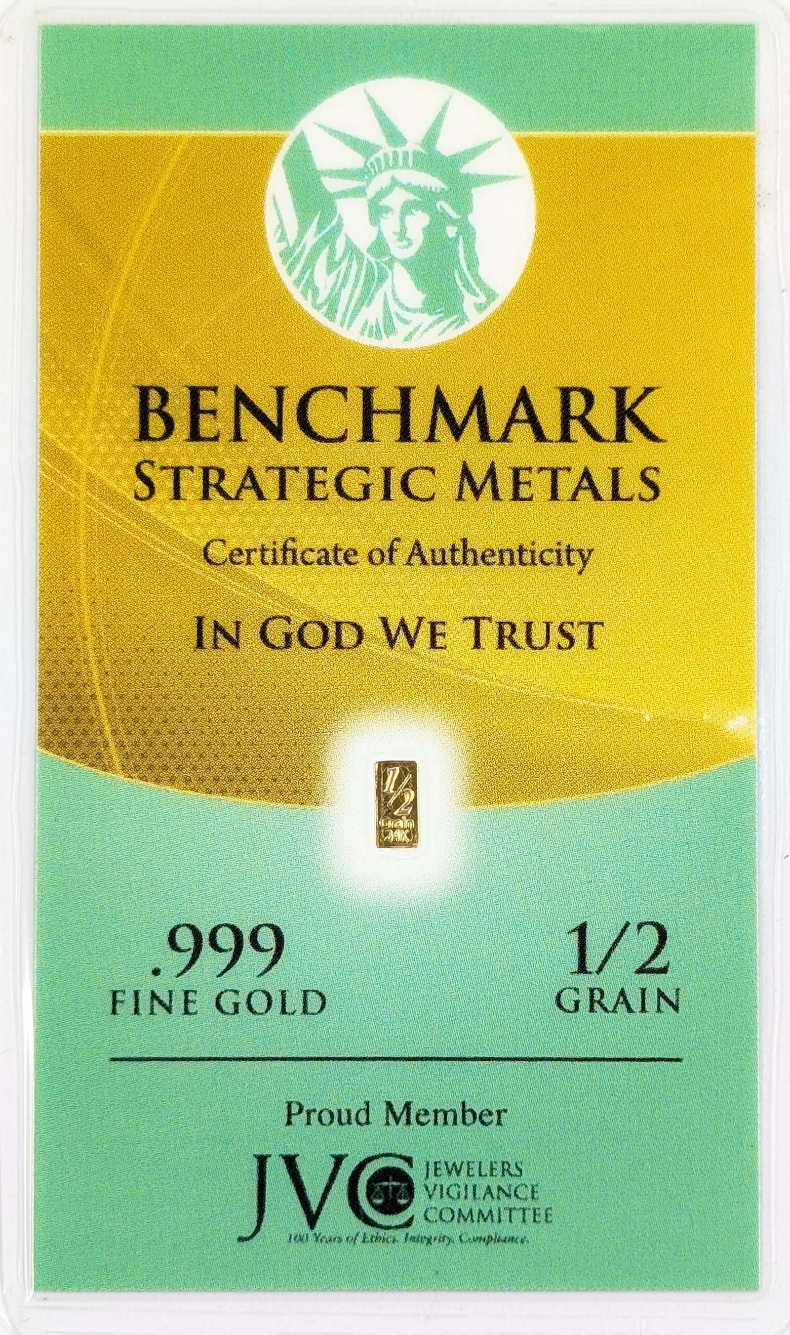 1/2 grain .999 Fine Gold - Benchmark Strategic Metals: Grain