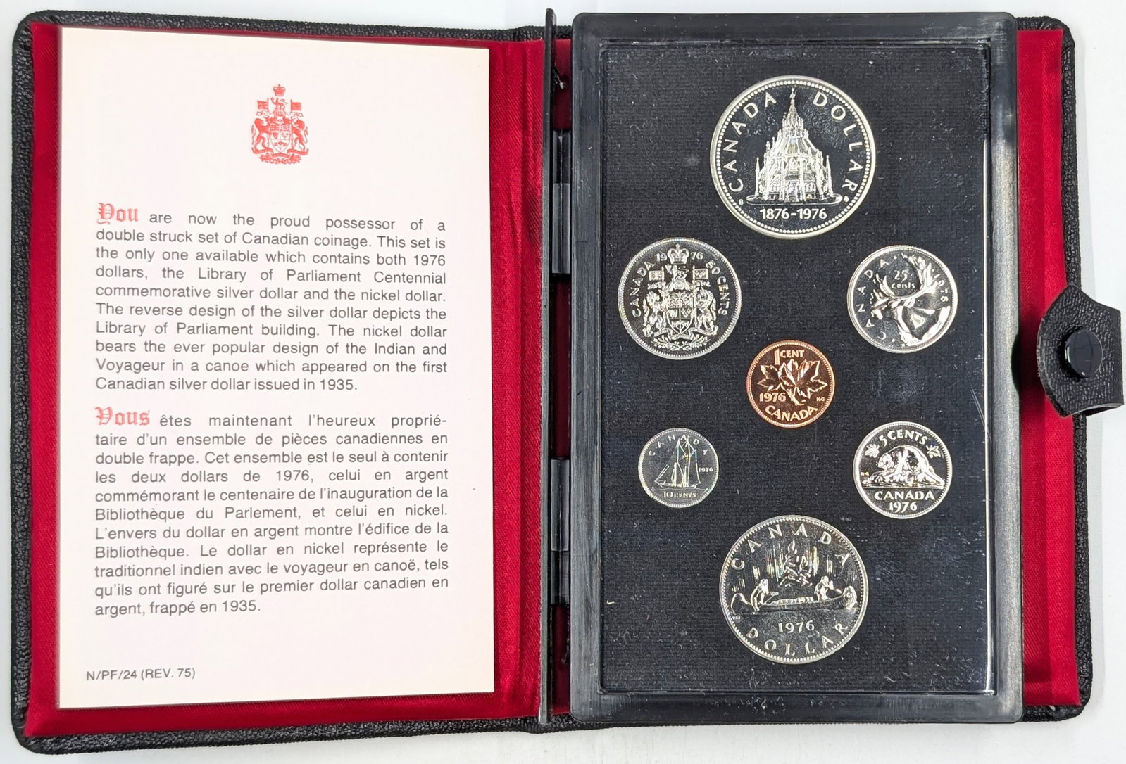 1976 Royal Canadian Mint Proof Set w/ Silver Parliamentary Library Dollar: 50% Silver