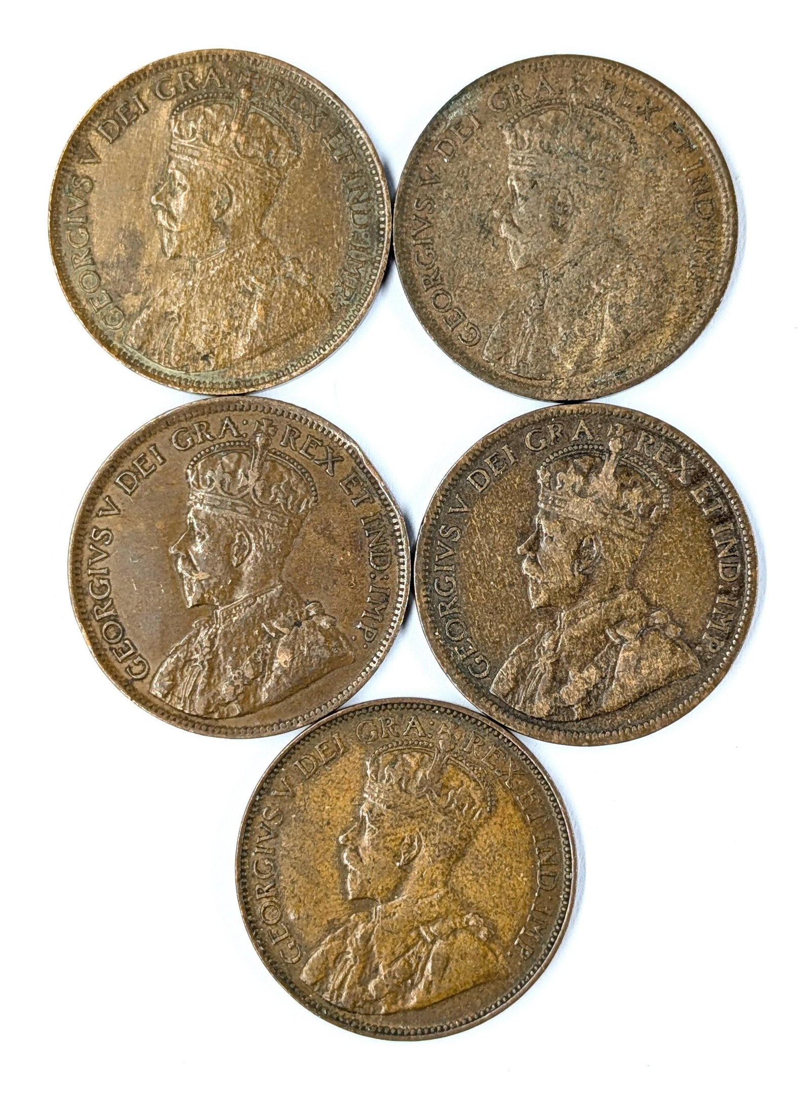 Lot of 5 Canadian Pennies - 1915-1920: Coin