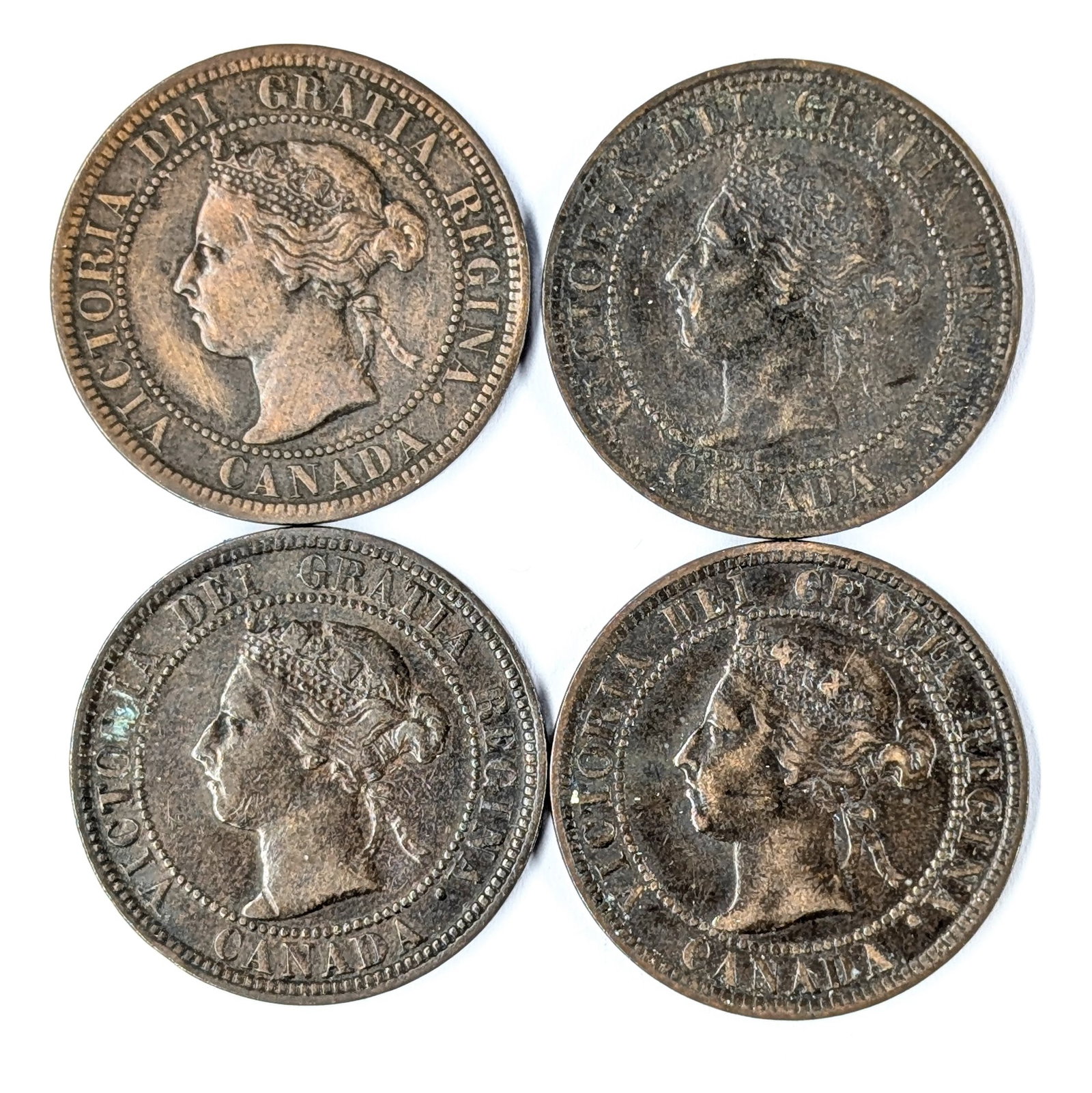 Lot of 4 Canadian Pennies - 1899-1901: Coin