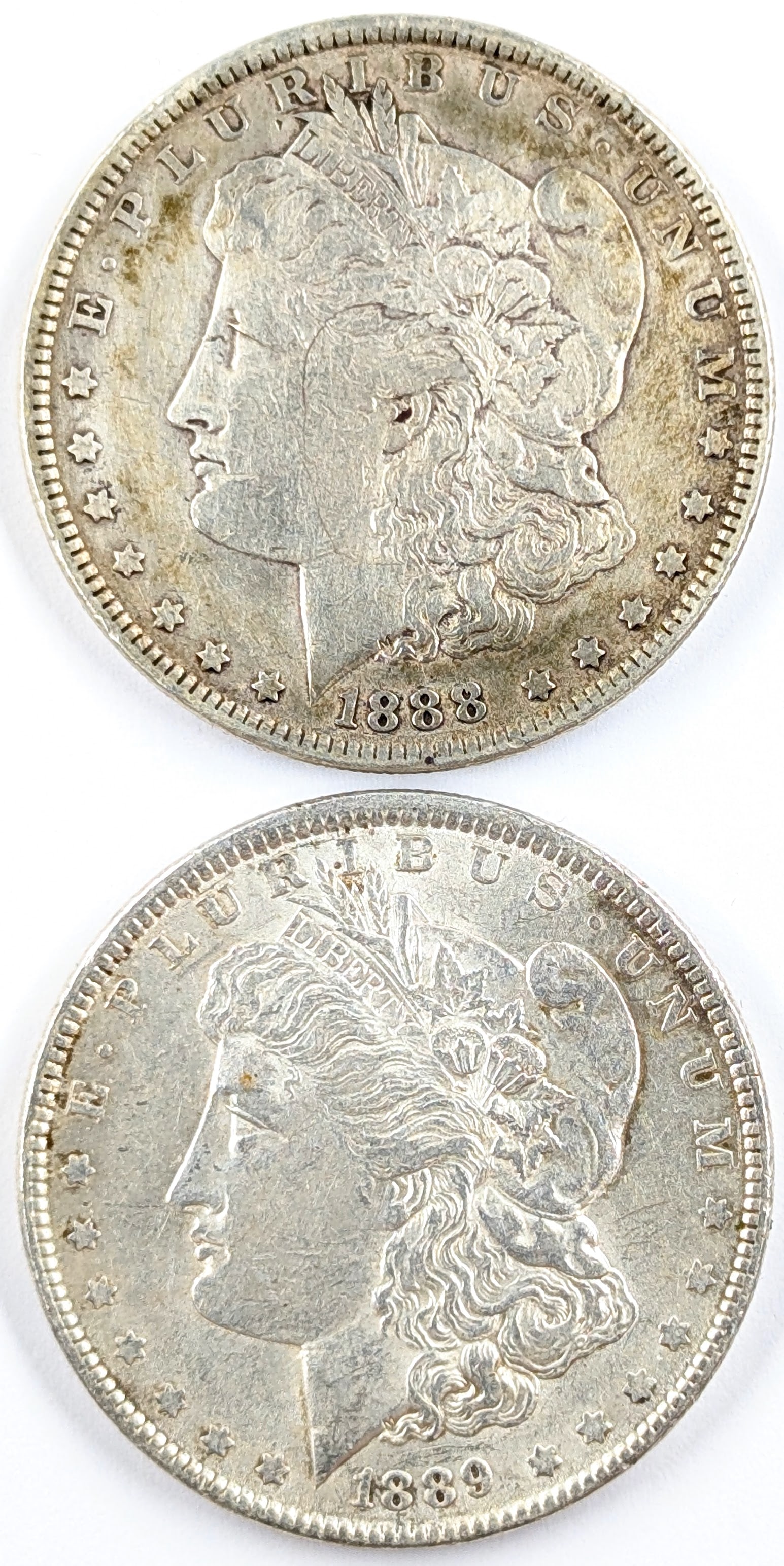 Lot of 2 Morgan Silver Dollars - 1888, 1889 (1 of 2)