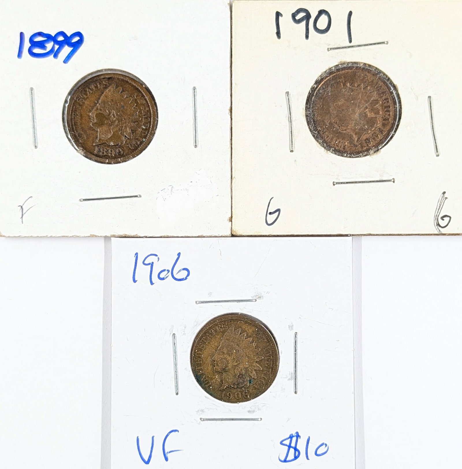 Lot of 3 Indian Head Cents - 1899, 1901, 1906: Coin