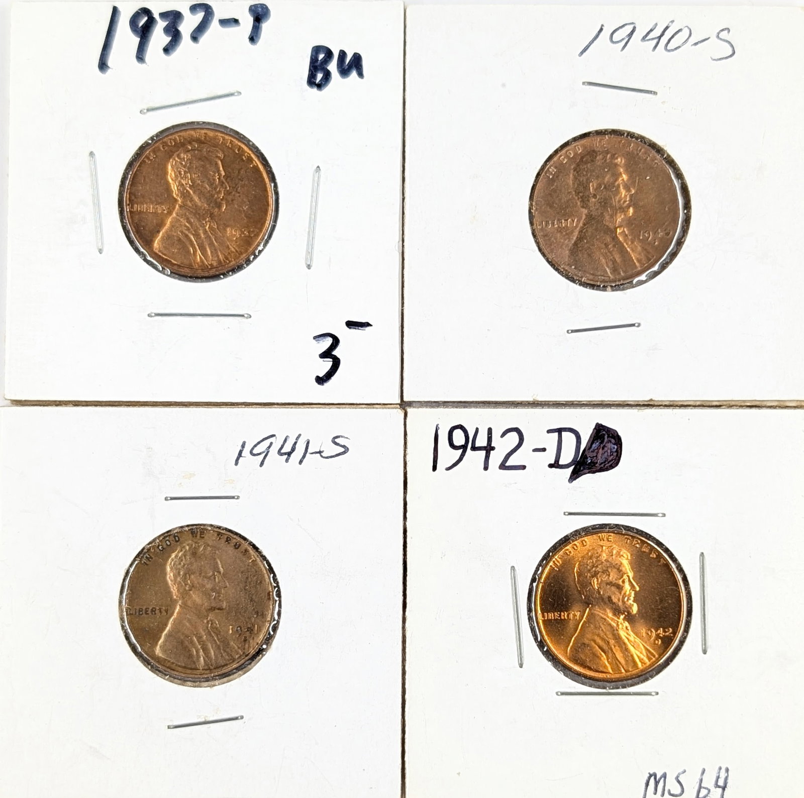 Lot of 2 Wheat Cents - 1937-1942 - 1 BU: Coin