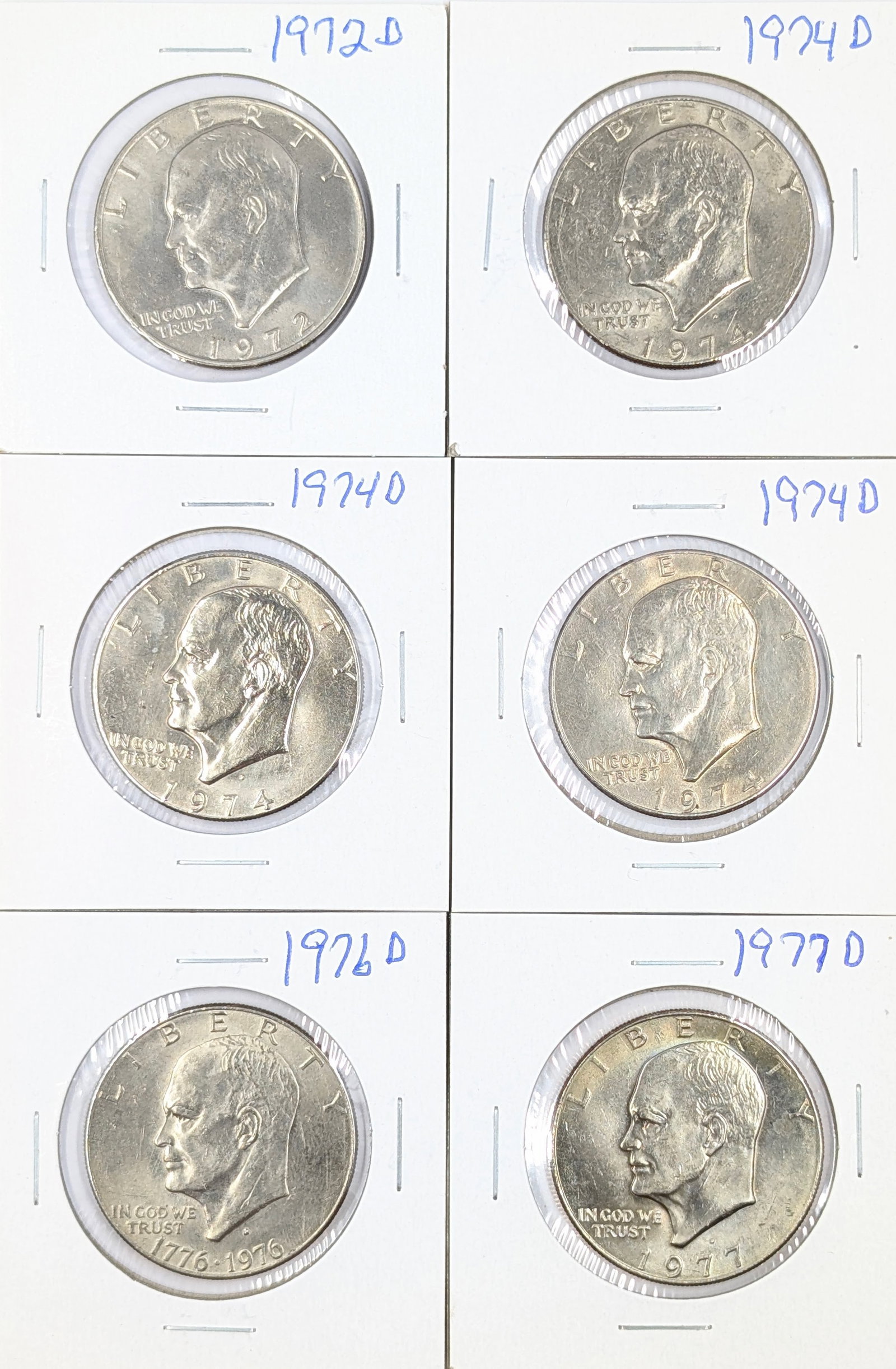 Lot of 6 Eisenhower "Ike" Dollars - 1972-1977: Coin