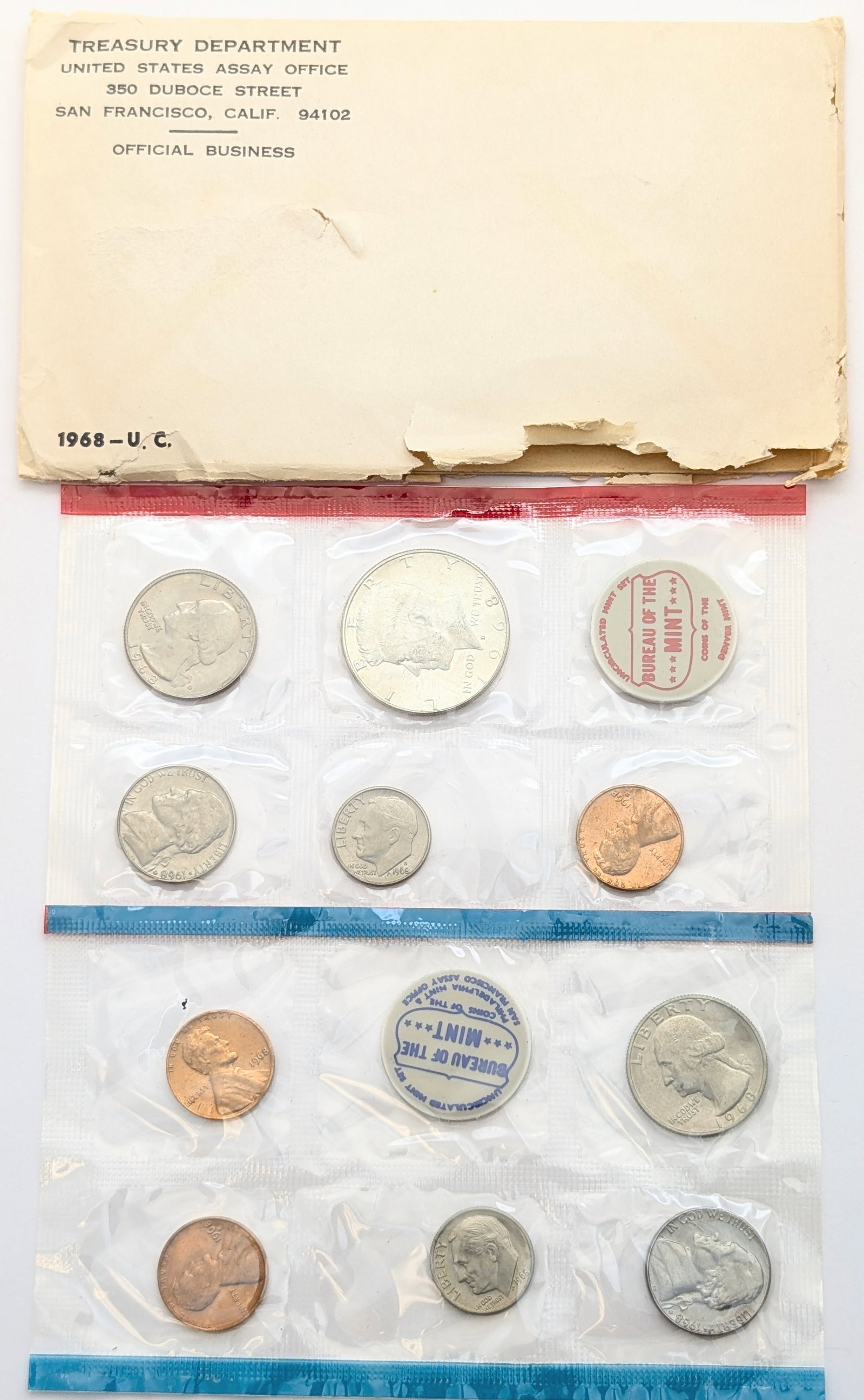 1968 US Mint Uncirculated Coin Set w/ Silver JFK Half: 40% Silver