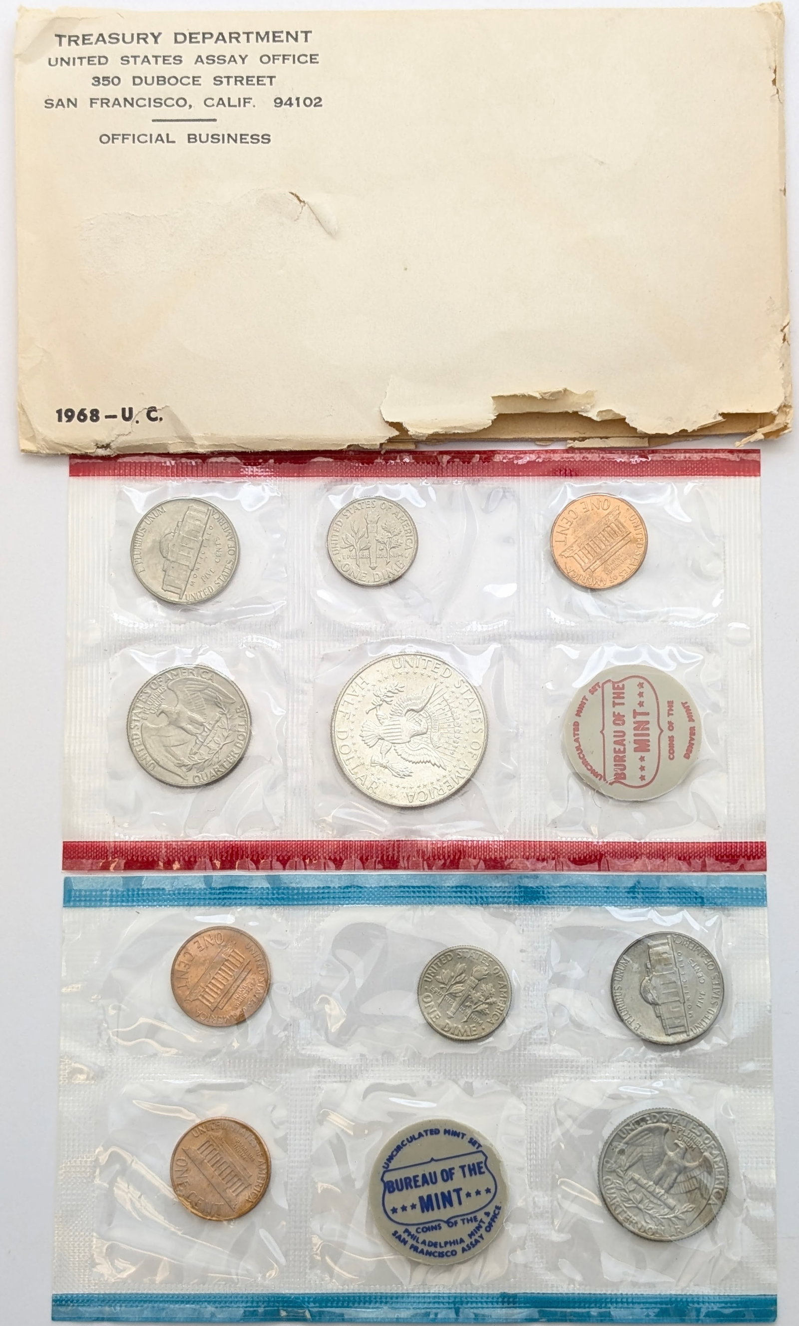 1968 US Mint Uncirculated Coin Set w/ Silver JFK Half - 2