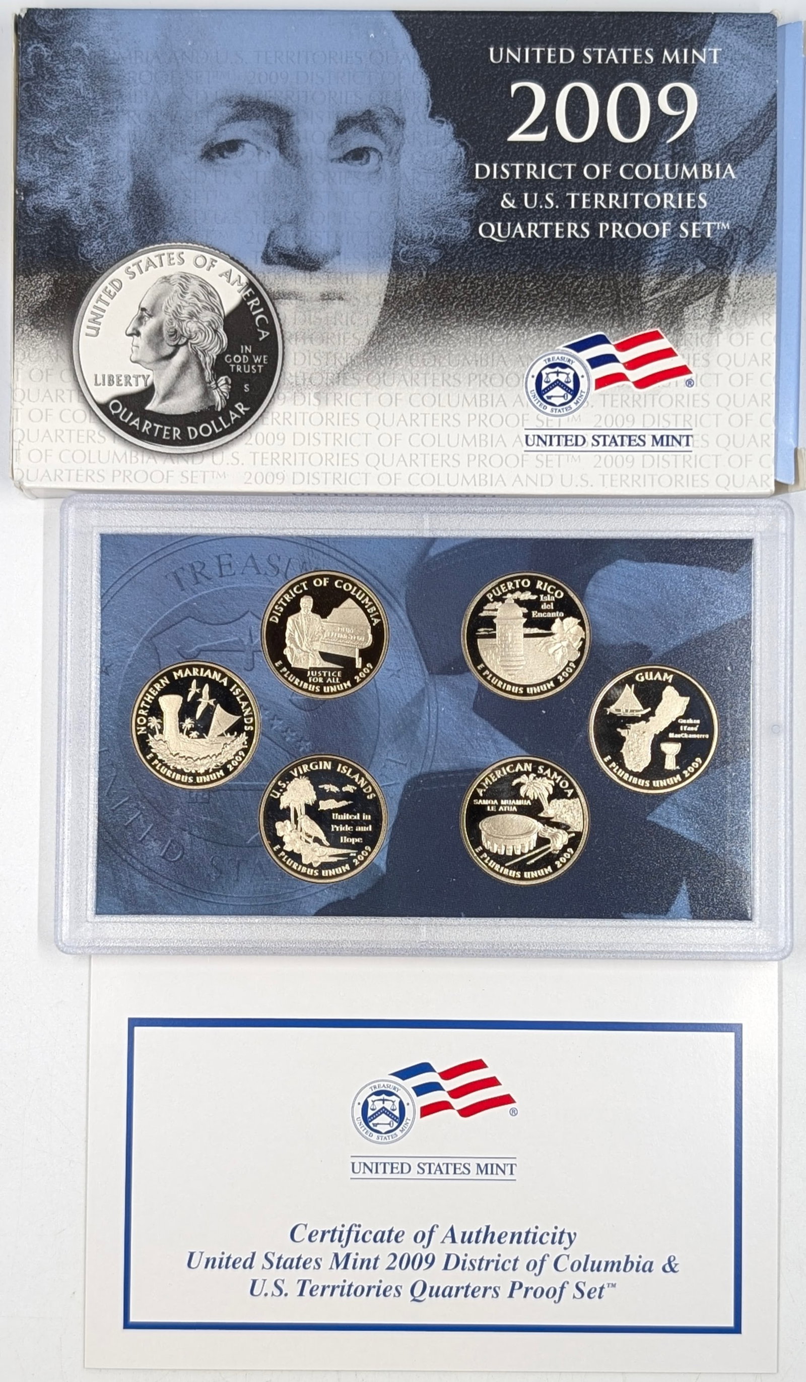2009 US Mint DC & US Territories Quarters Proof Set w/ COA: DC, Northern Mariana Islands, US Virgin Islands, Puerto Rico, Guam, American Samoa