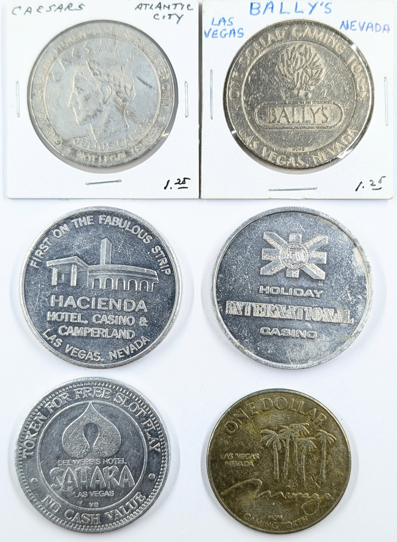 Lot of 6 Casino Tokens - Caesars, Mirage, etc.: Tokens