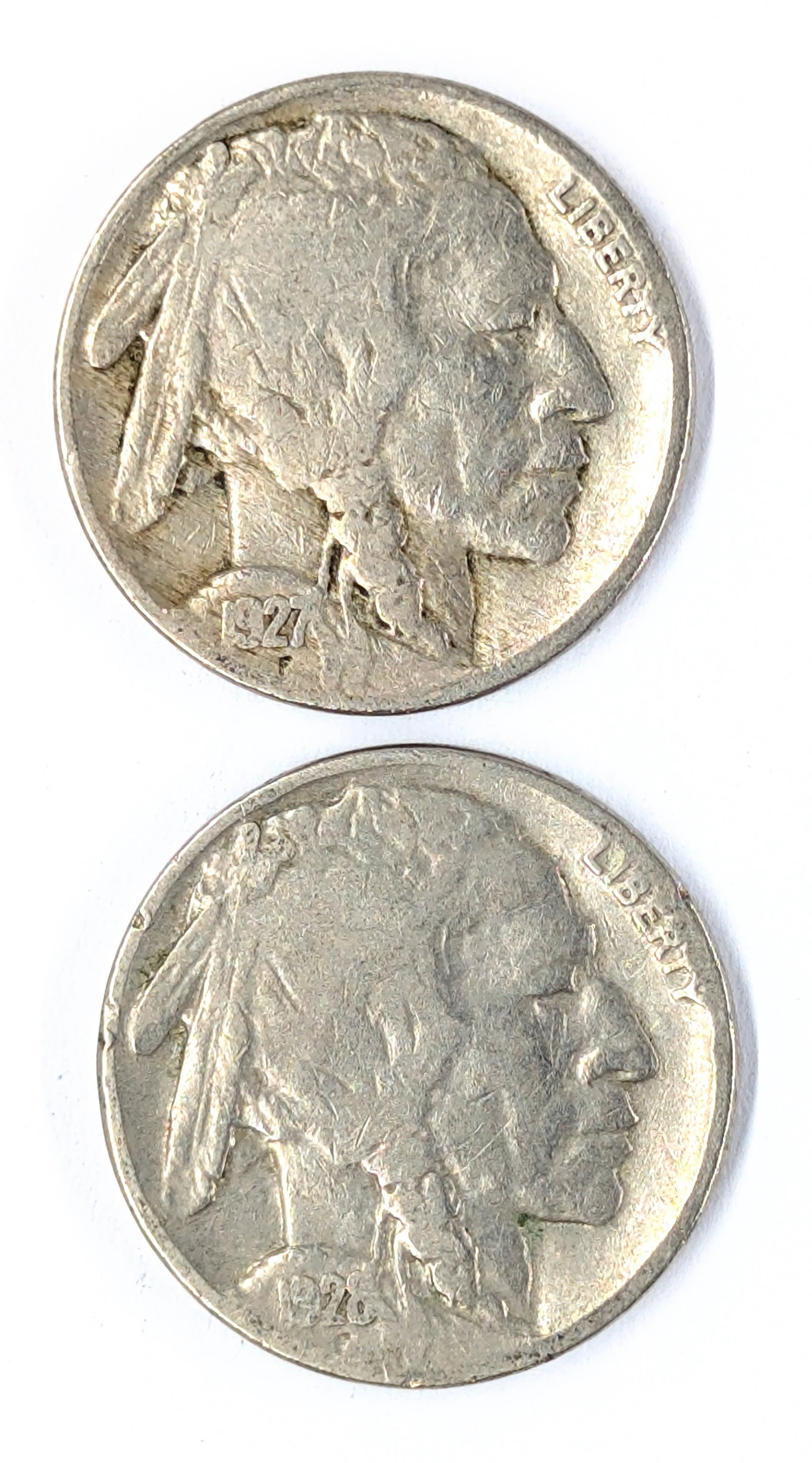 Lot of 2 Buffalo Head Nickels - 1927, 1928: Coin