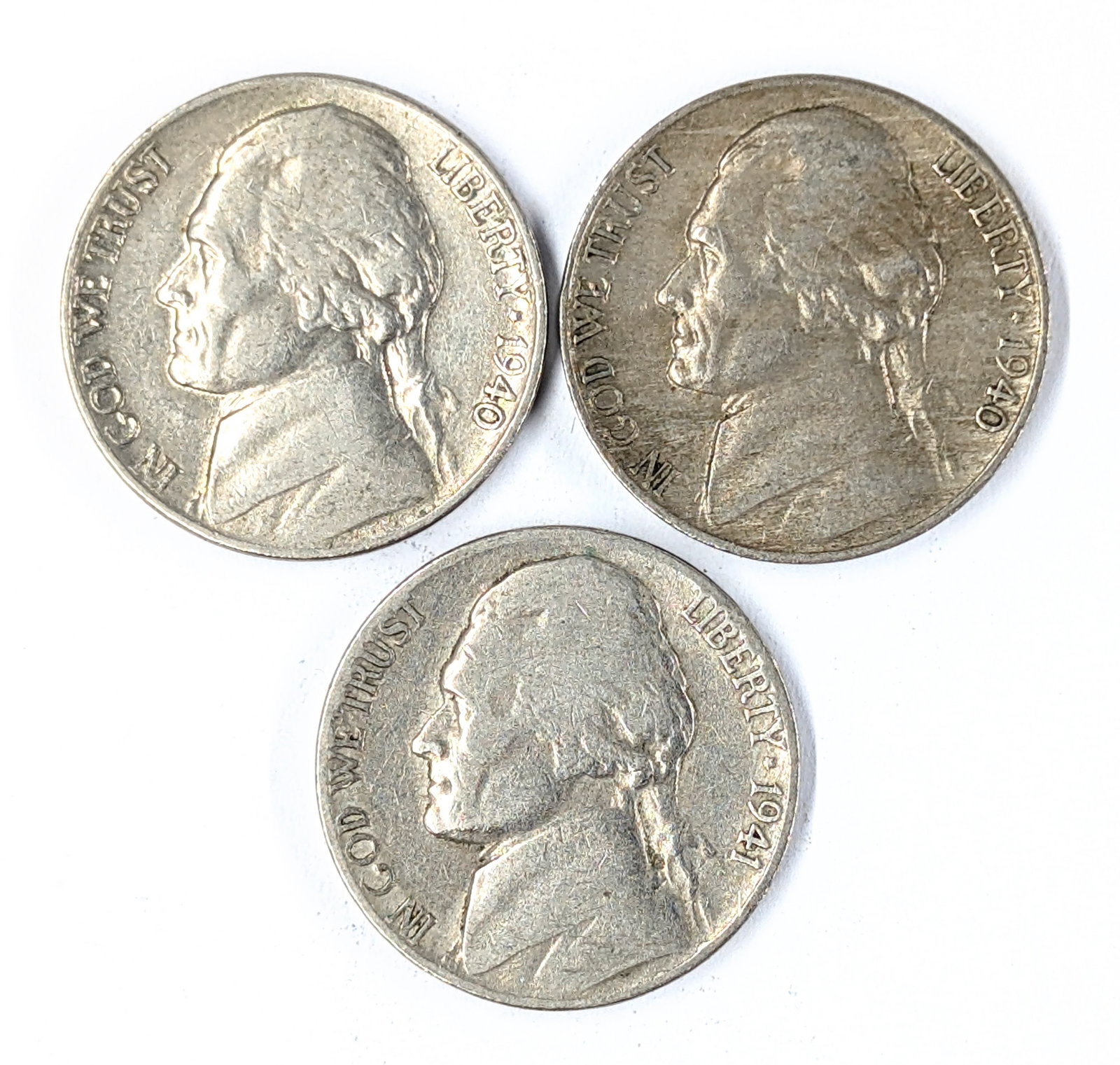 Lot of 3 Jefferson Nickels - 1940 P/D, 1941: Coin