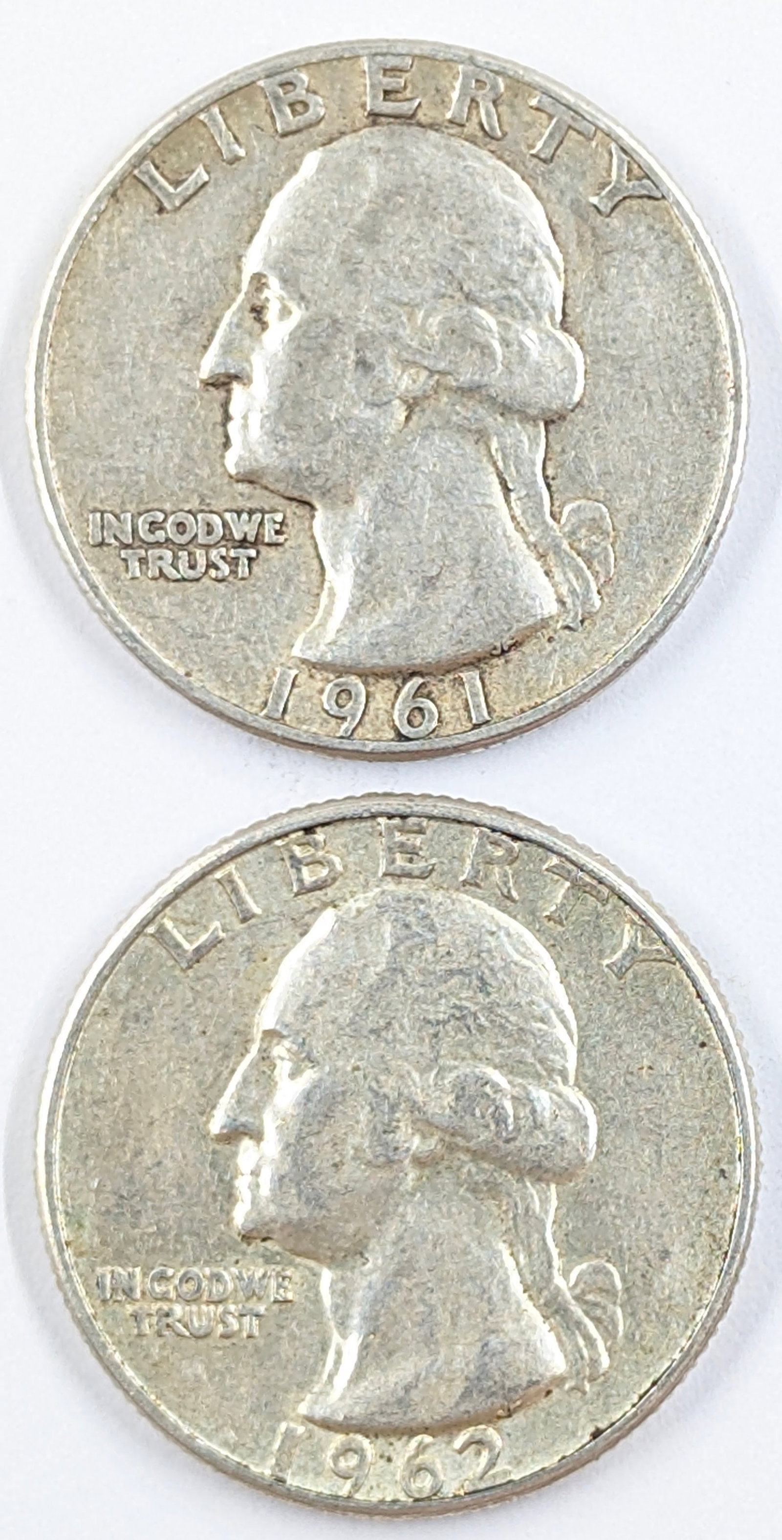 Lot of 2 Silver Washington Quarters - 1961, 1962 (1 of 2)