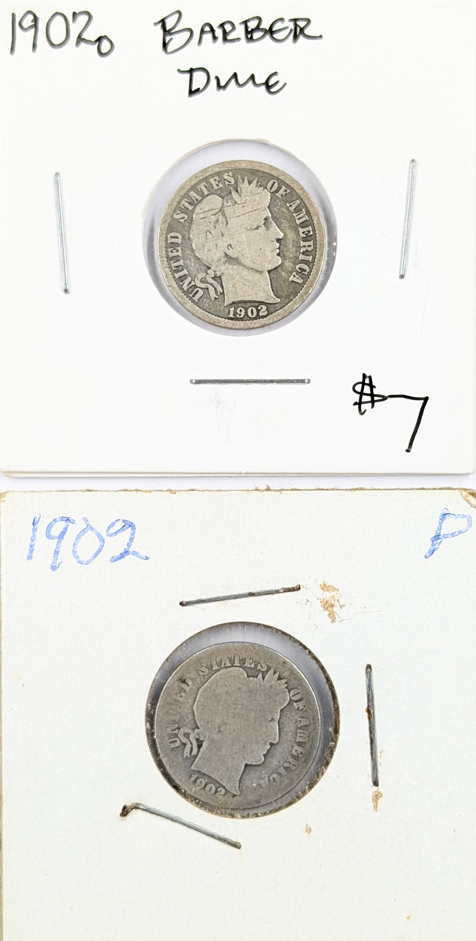 Lot of 2 Silver Barber Dimes - 1902 P/O (1 of 2)