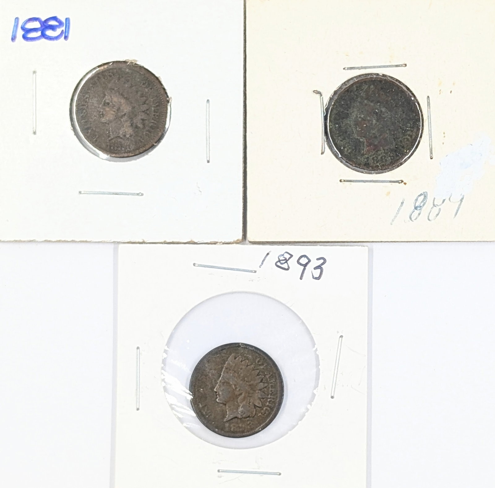 Lot of 3 Indian Head Cents - 1881, 1889, 1893: Coin