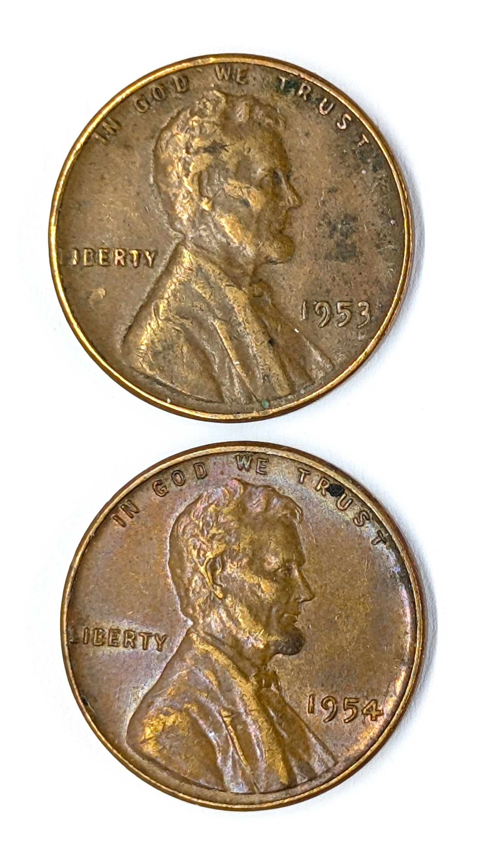 Lot of 2 Wheat Cents - 1953, 1954: Coin