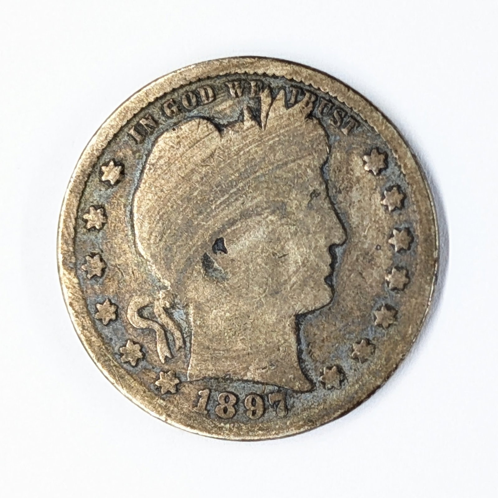 FEATURE- 1897-S Silver Barber Quarter- KEY Date!! Toned! (1 of 3)