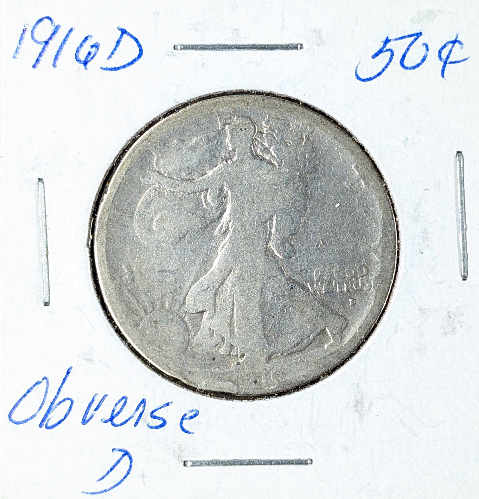 1916-D Silver Walking Liberty Half Dollar- Semi Key Date, Obverse "D": _