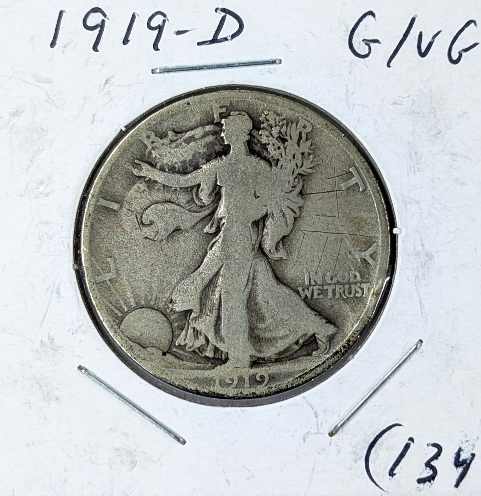 1919-D Silver Walking Liberty Half Dollar- KEY Date!: _
