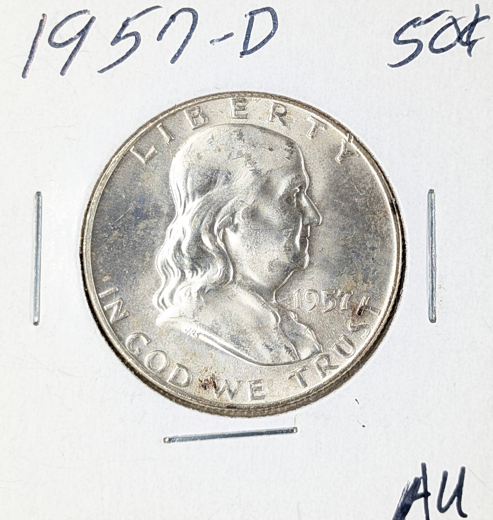 1957-D Silver Franklin Half Dollar- AU (1 of 2)