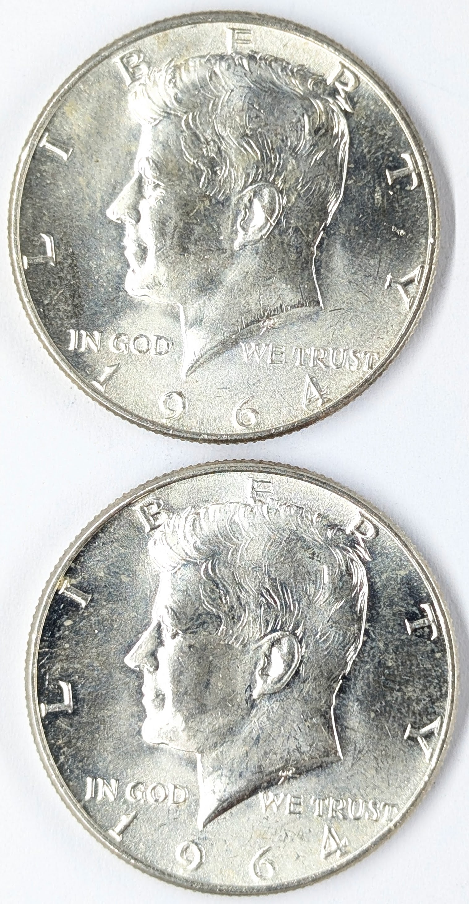 Lot fo 2 Silver John F Kennedy Half Dollars- Both 1964 Uncirculated: _