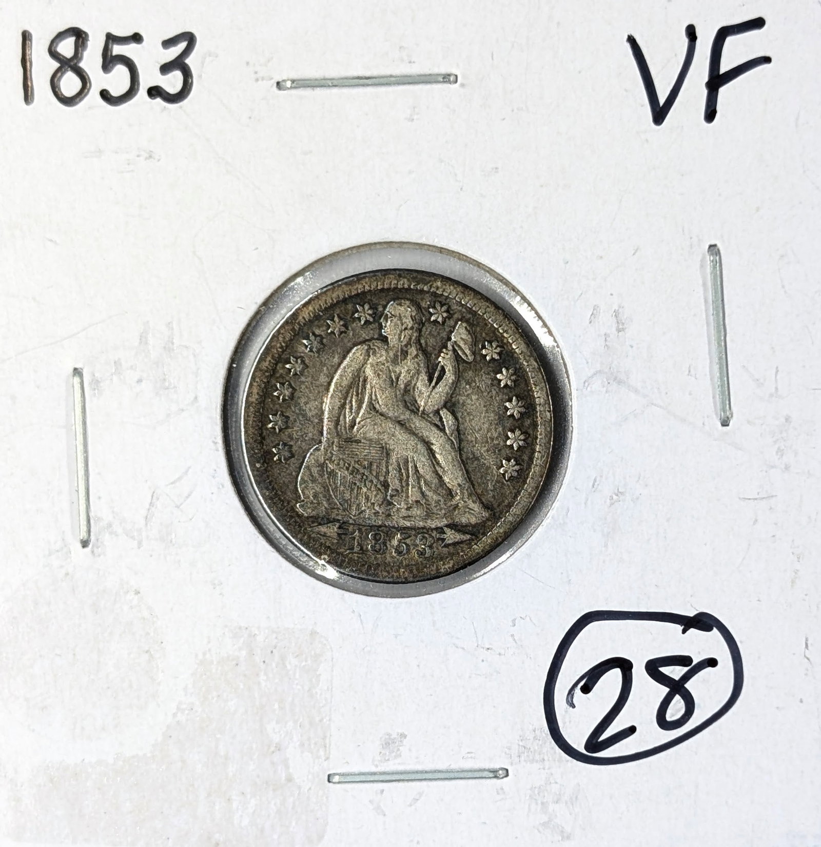 1853 Silver Seated Liberty Dime- Toned: _
