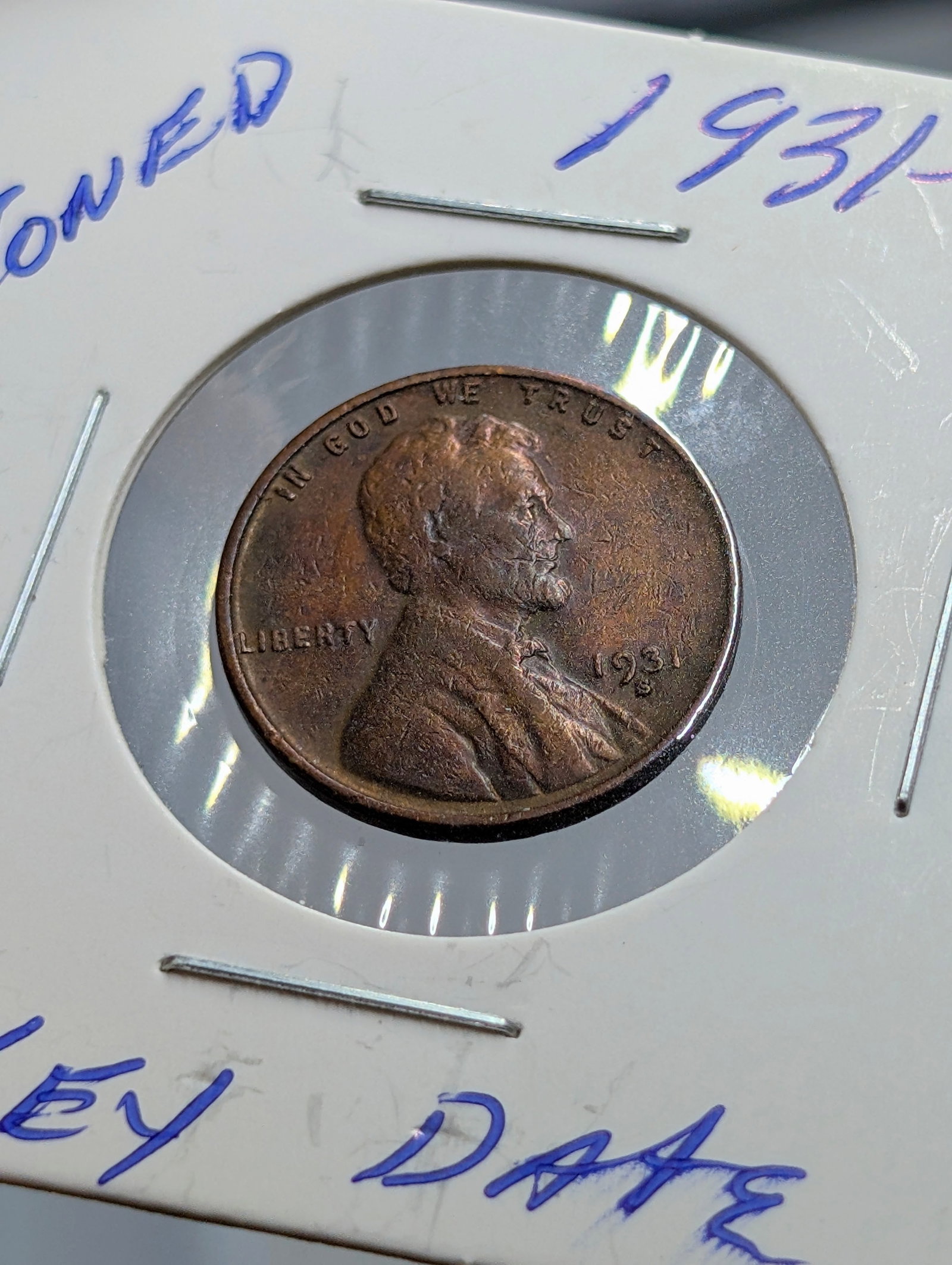 1931-S Wheat Cent- KEY Date! Toned - 3