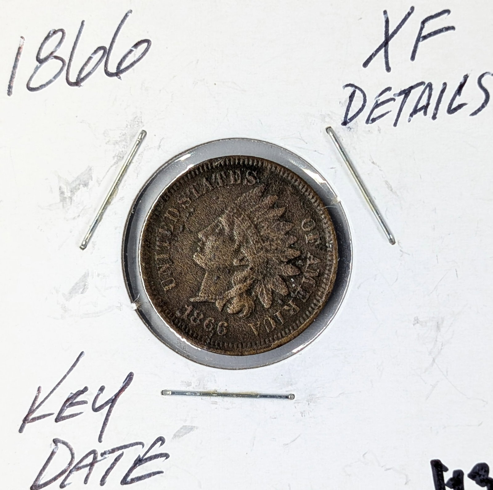 1866 Indian Head Cent- KEY Date, XF Details: _