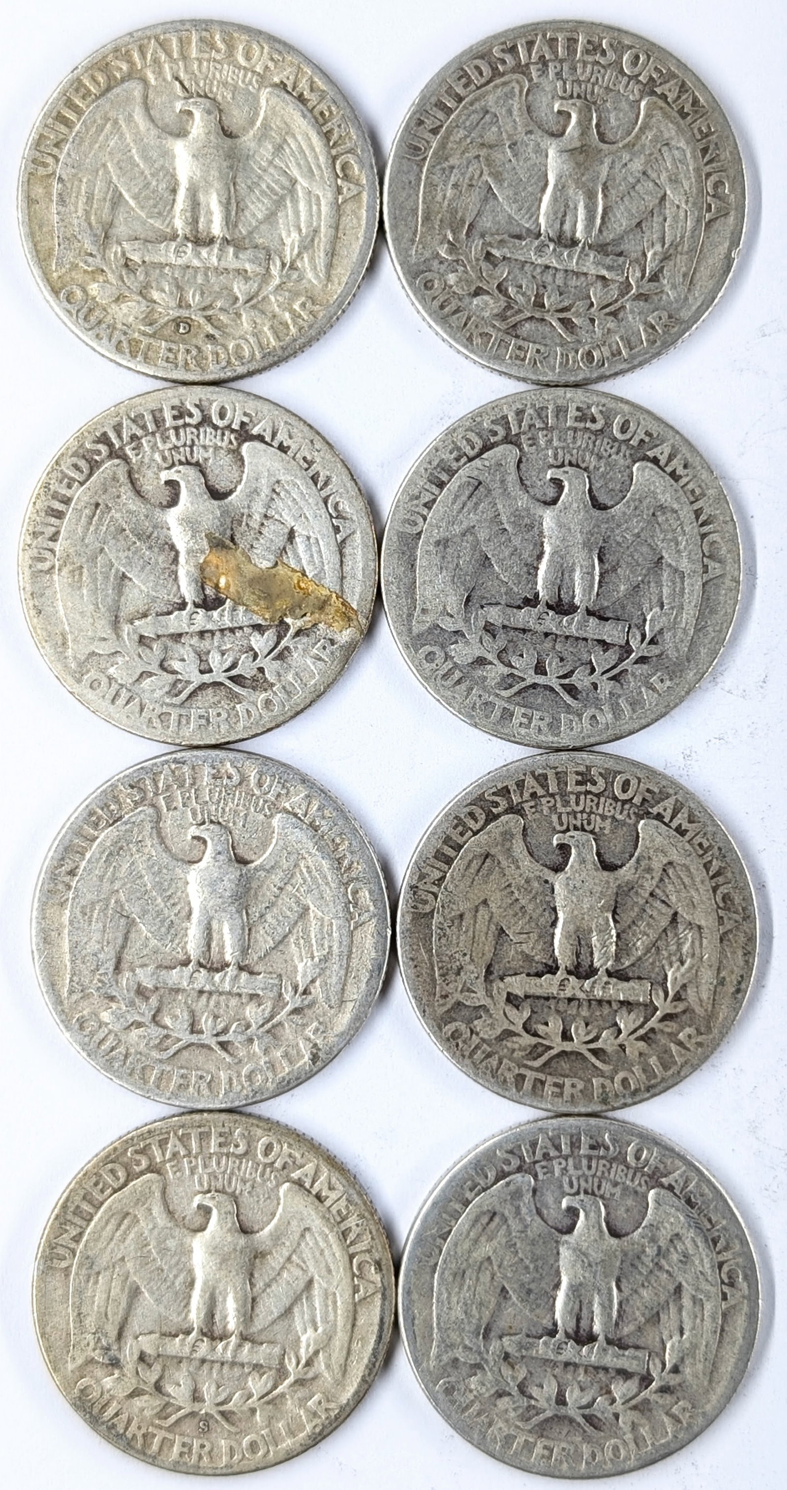 Lot of 8 Silver Washington Quarters- 1942-1945 - 2