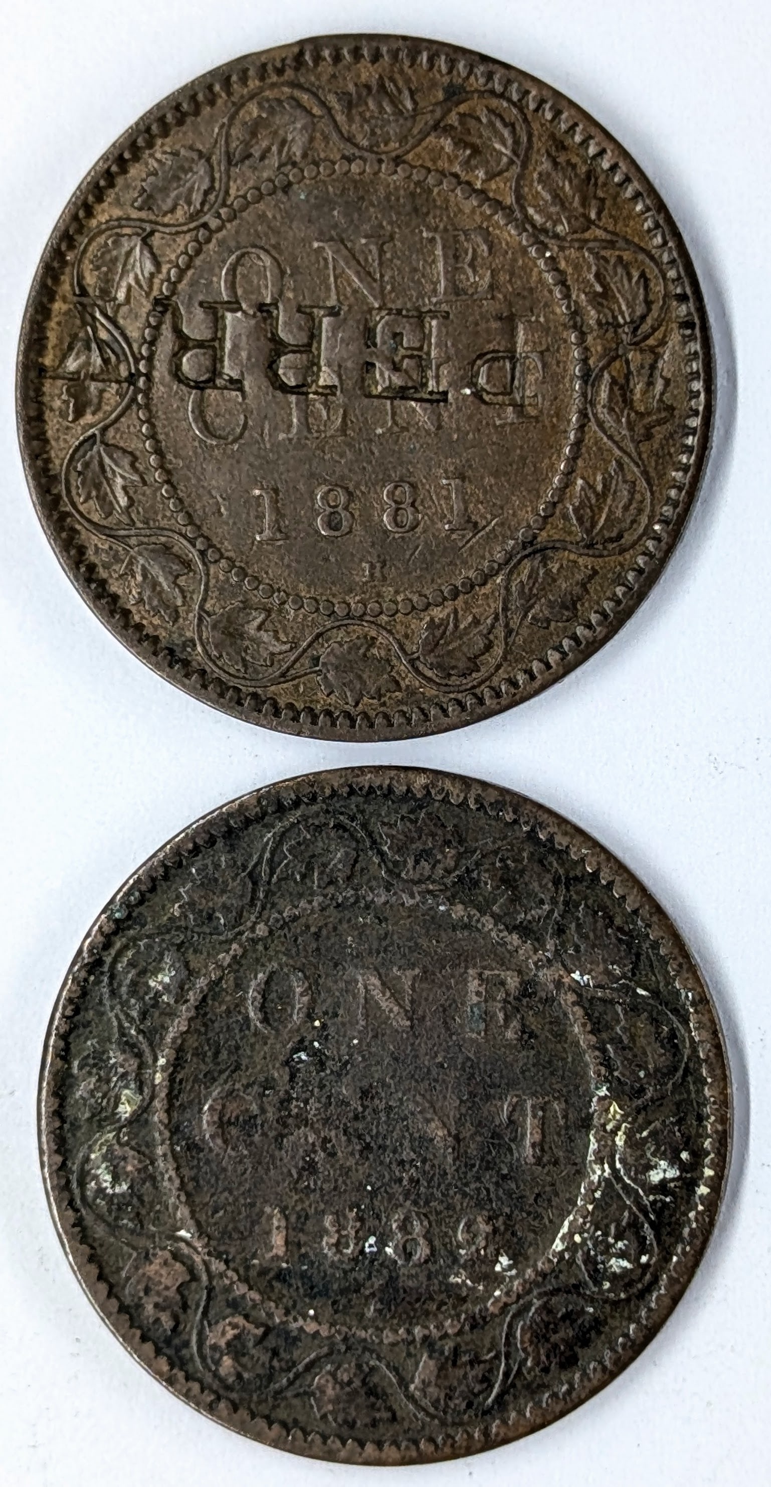 Lot of 2 Canadian Large Cents- 1881, 1882 - 2