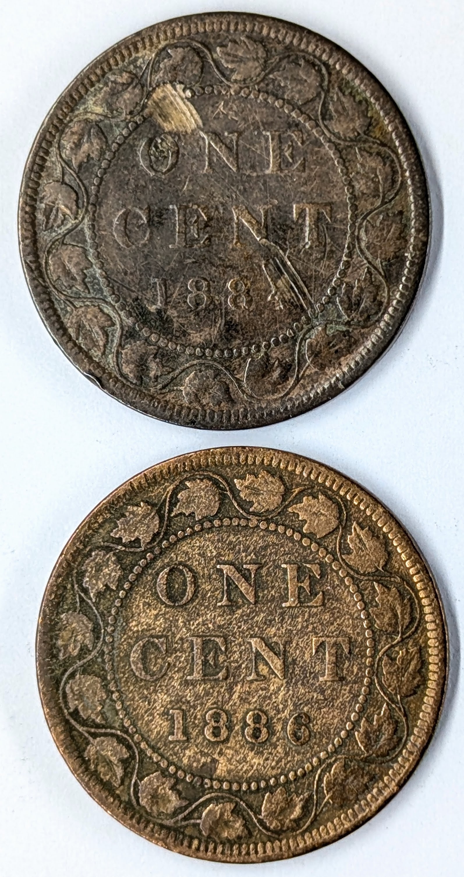 Lot of 2 Canadian Large Cents- 1884, 1886 - 2